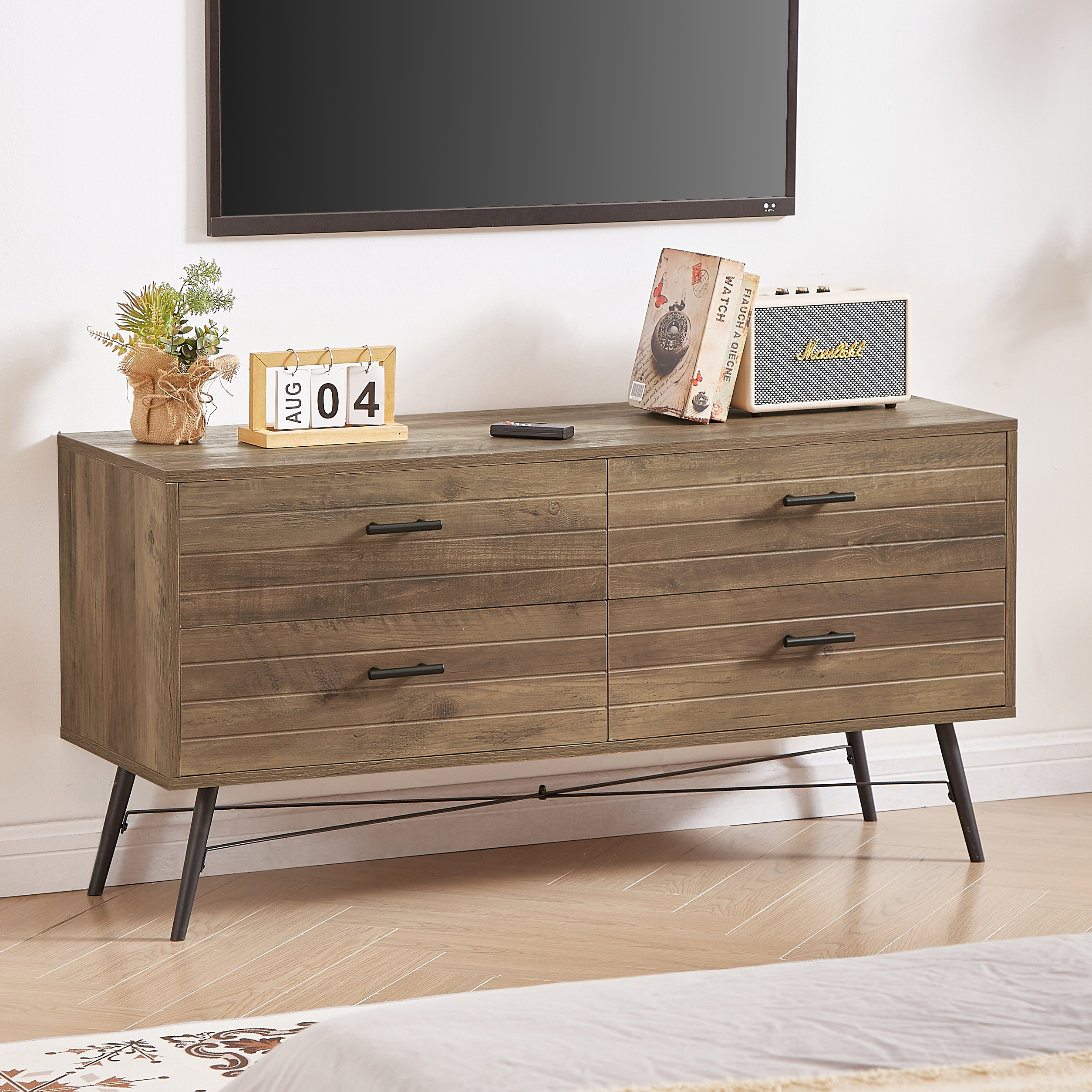 4-Drawer Chest, 4 Drawer Dresser TV Stand for TV, Dressers Bedroom Furniture Large Storage Tower Unit, Dresser for Bedroom, Closet Living Room, Hallway, 47.2"W x 15.7"D x 23.6"H, Rustic Walnut