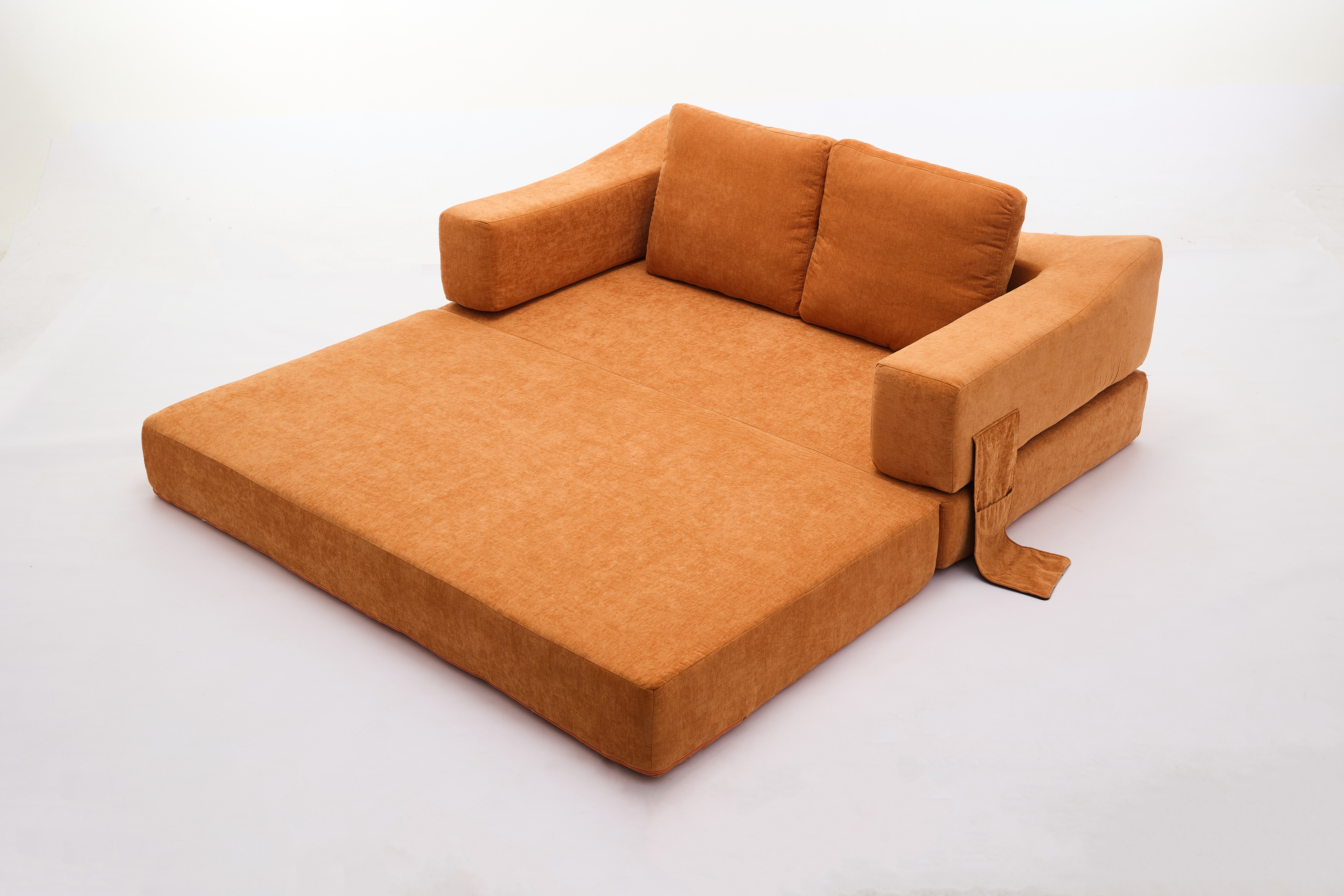 Modern Minimalist Sofa, Fold-Out Sofa Bed, Convertible Chair Floor Couch & Sleeping Mattress for Living room, Bedroom, Apartment, Removable Backrest, Orange