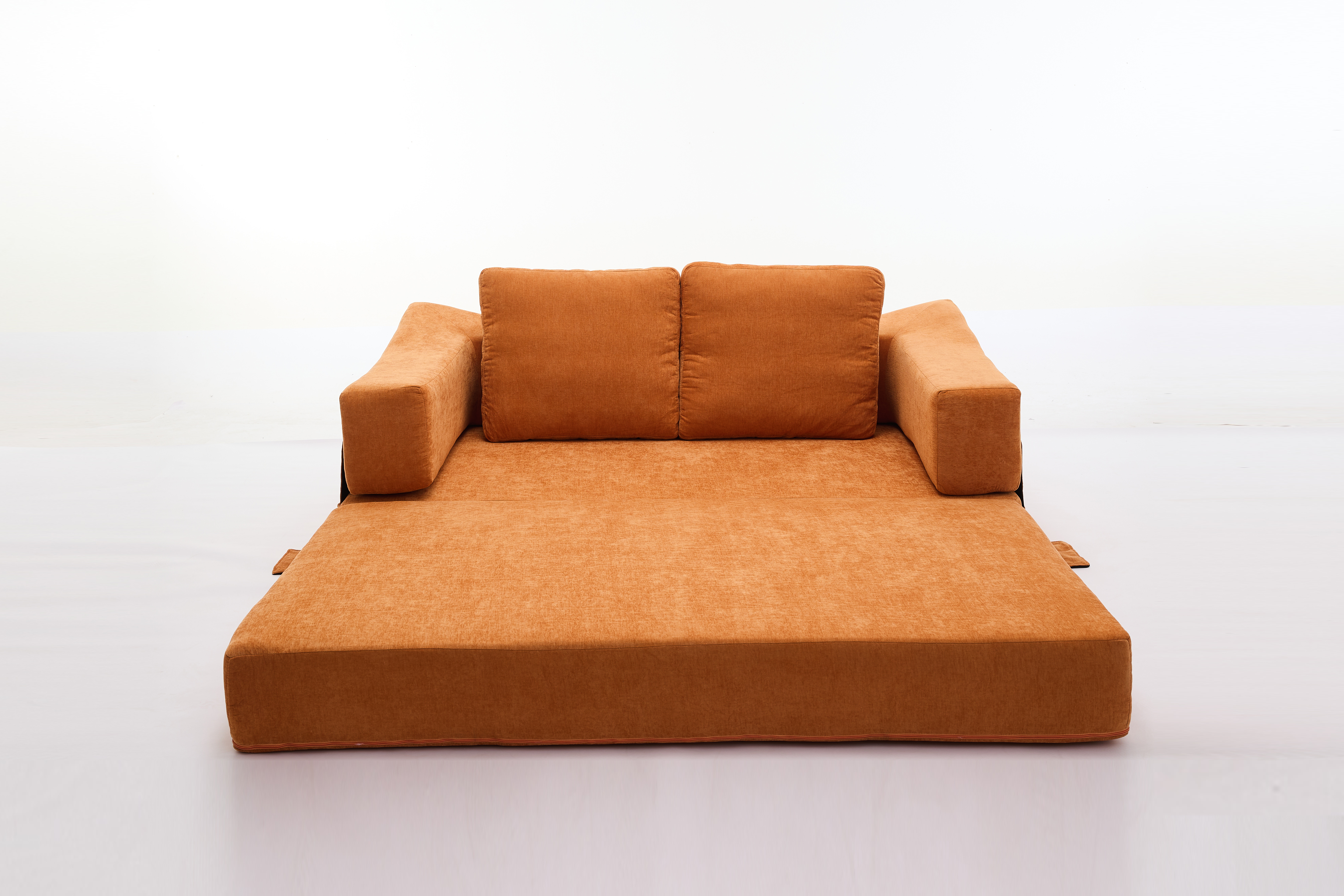 Modern Minimalist Sofa, Fold-Out Sofa Bed, Convertible Chair Floor Couch & Sleeping Mattress for Living room, Bedroom, Apartment, Removable Backrest, Orange