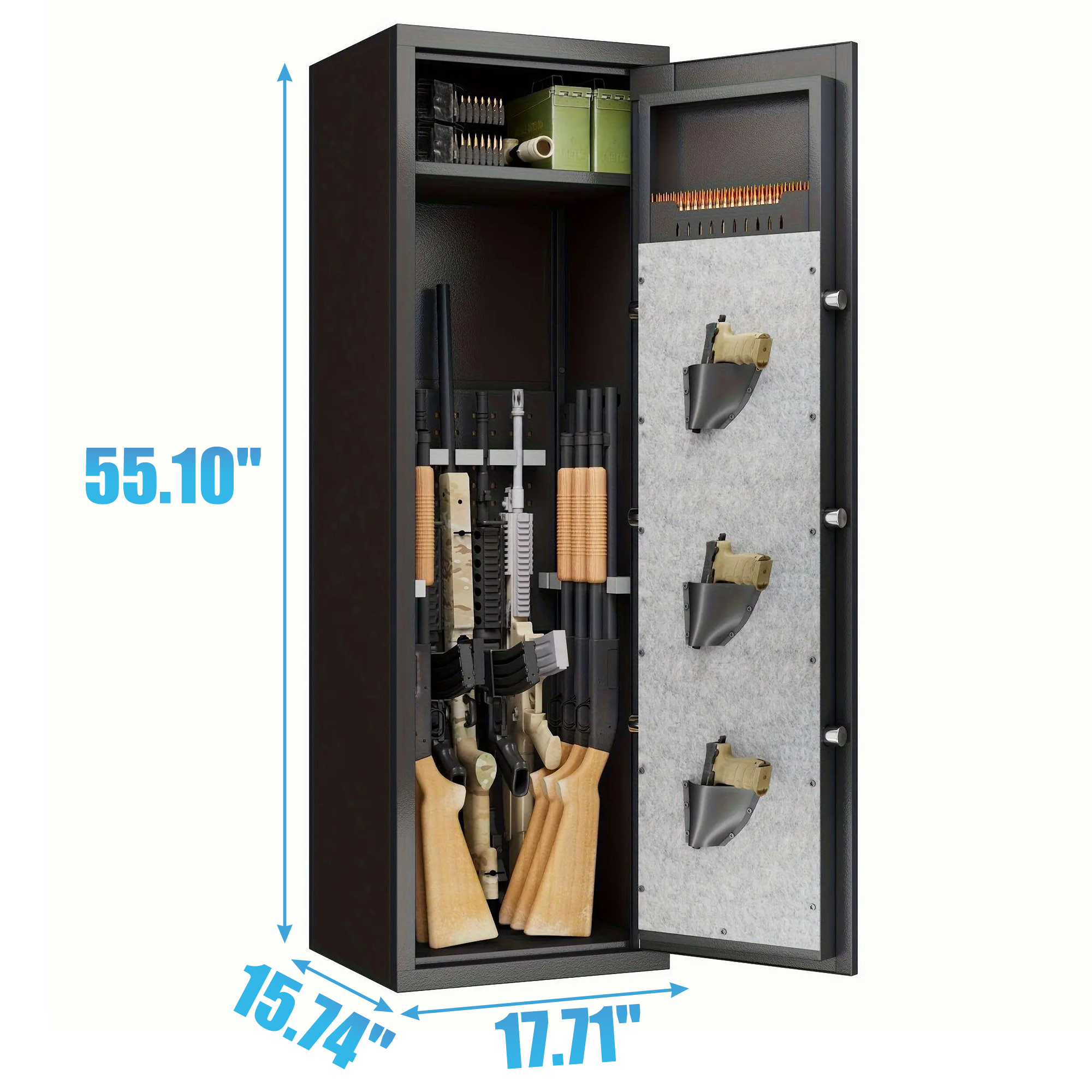 Large Gun Safe Cabinet With 3 Pistol Pouches, Heavy Duty Biometric Fingerprint Lock, Rifle Gun Safe With Adjustable Stand, Detachable Structure Gun Safe, Rifle And Shotgun, Gun Money Storage Cabinet