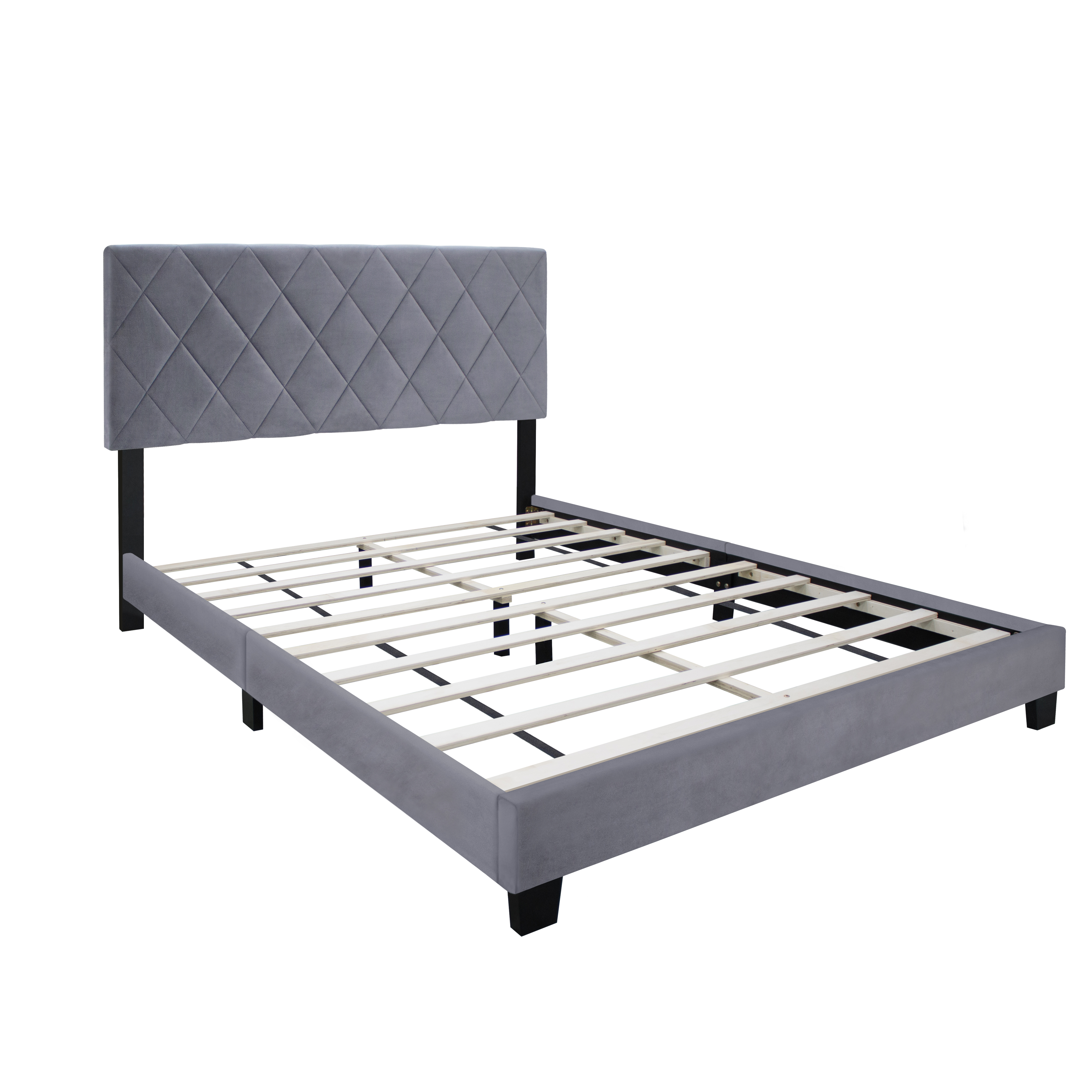 GRAY QUEEN SIZE ADJUSTABLE BED FRAME VELVET FABRIC COMFORTABLE AND SIMPLE VERSATILE STYLE MAKE THE ROOM FEEL MORE LAYERED