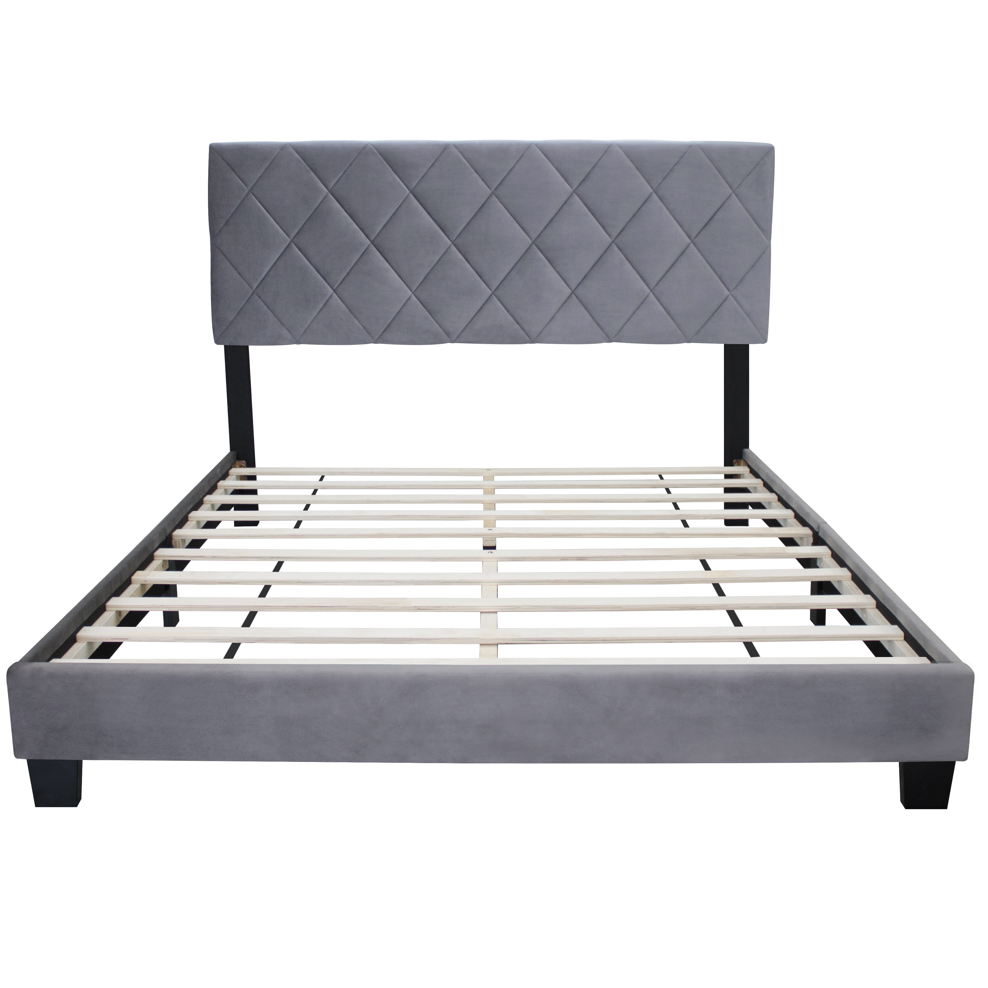 GRAY QUEEN SIZE ADJUSTABLE BED FRAME VELVET FABRIC COMFORTABLE AND SIMPLE VERSATILE STYLE MAKE THE ROOM FEEL MORE LAYERED