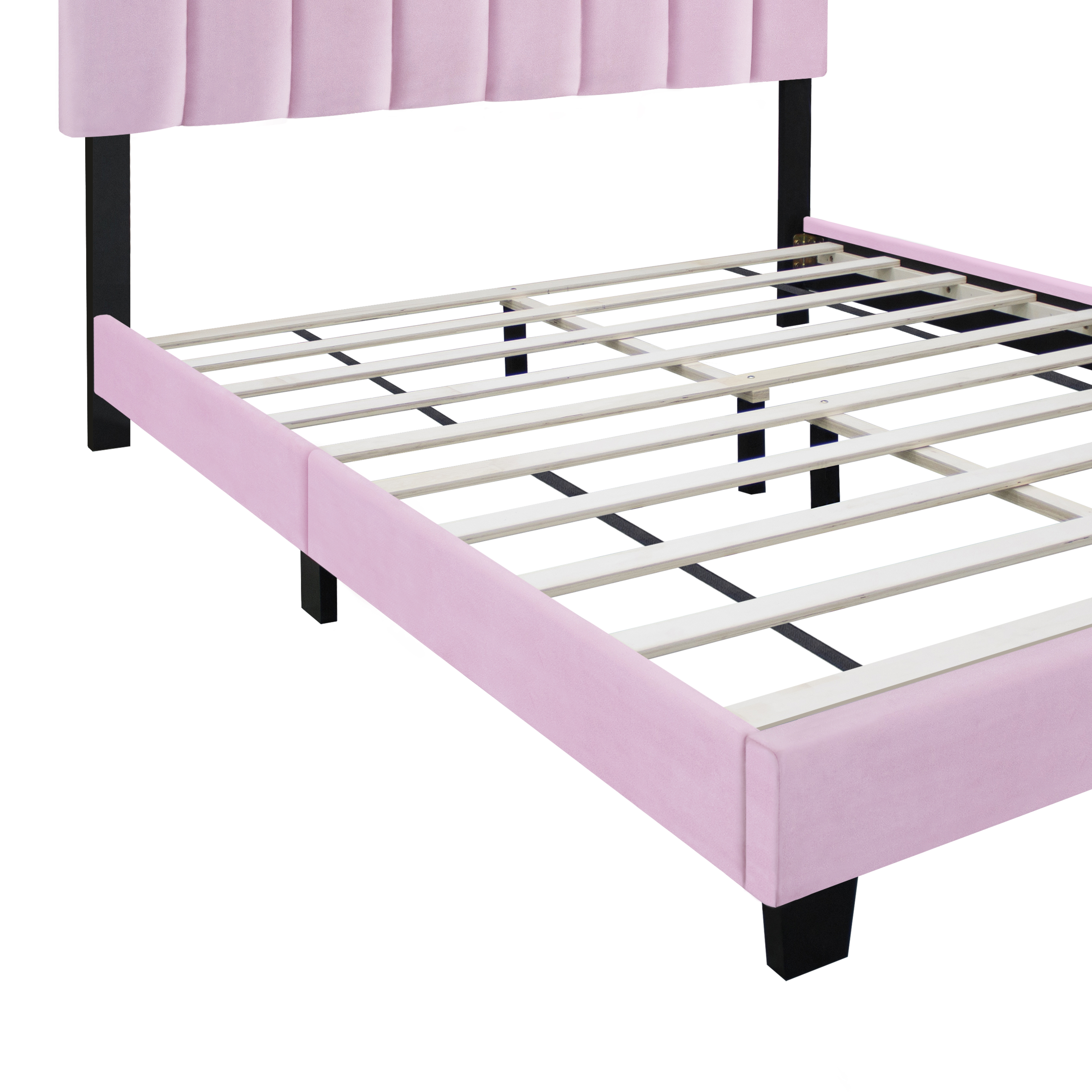 Pink Velvet Upholstered Bed Frame with Adjustable Features, Teenage Girl's Favorite Pink Collection.