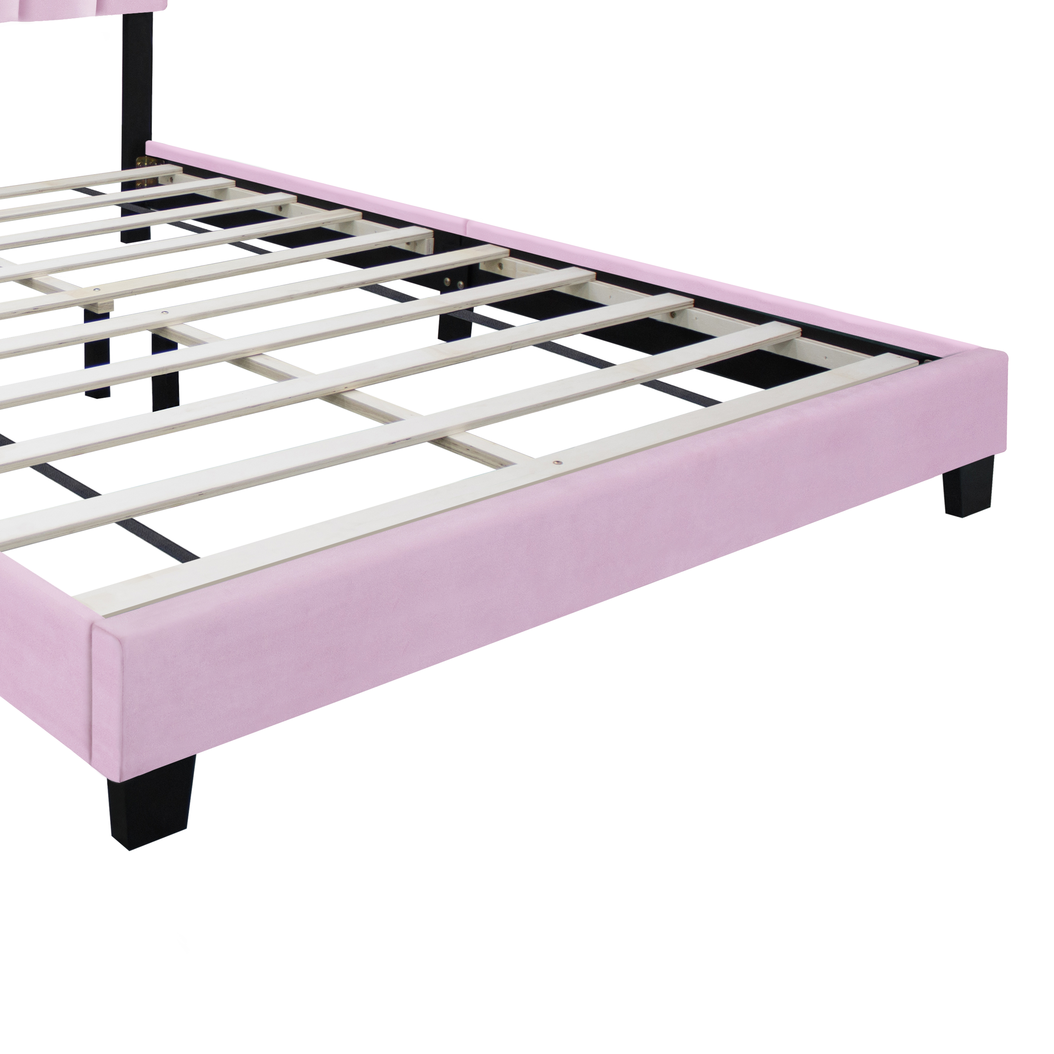 Pink Velvet Upholstered Bed Frame with Adjustable Features, Teenage Girl's Favorite Pink Collection.