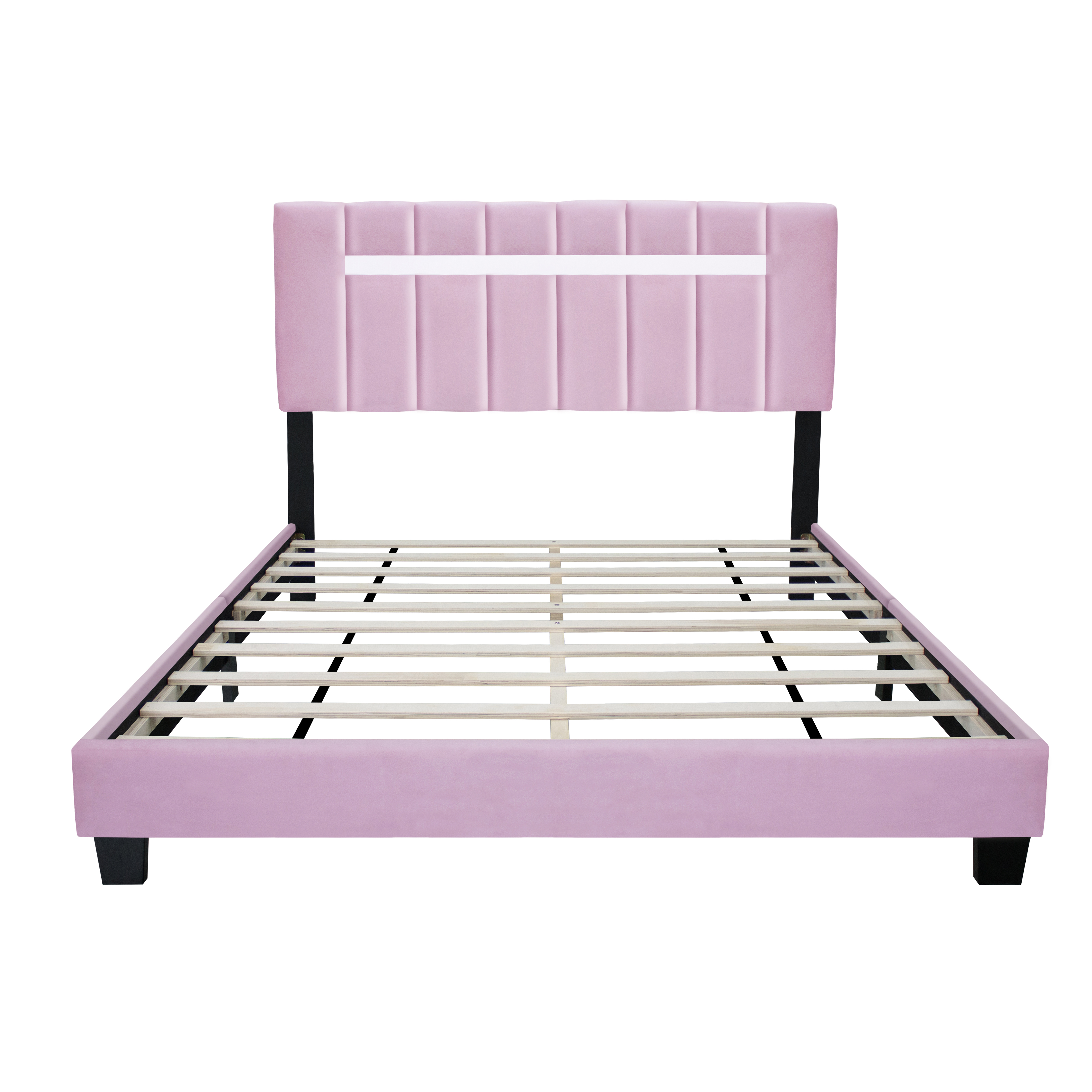 Pink Velvet Upholstered Bed Frame with Adjustable Features, Teenage Girl's Favorite Pink Collection.