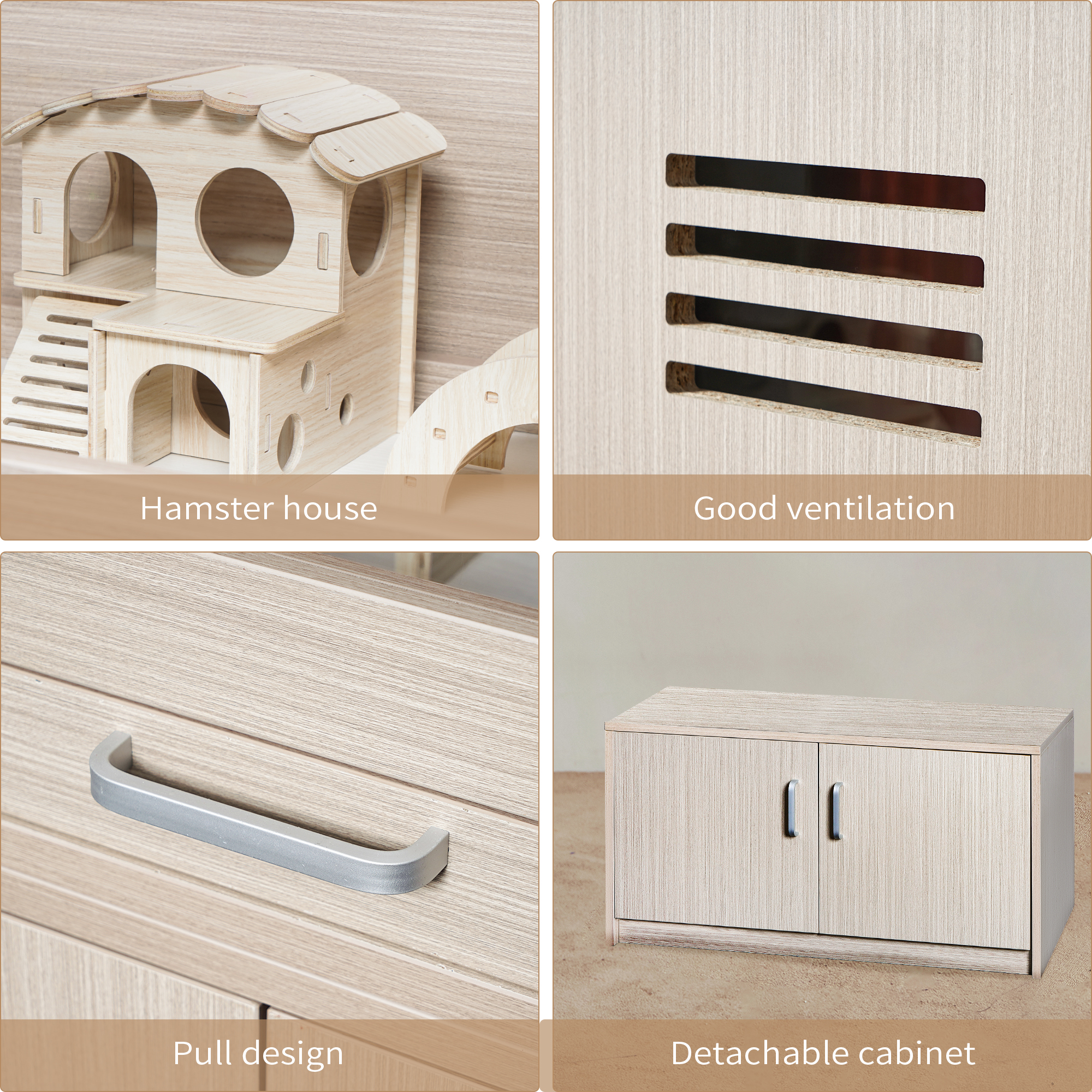 Guinea Pig Cages, Hamster Cage Wood with Independent Storage Cabinet, House for Rat Chinchilla with Guinea Pig Hutch and Bridge, Openable Top with Acrylic Sheets(not AMZ)