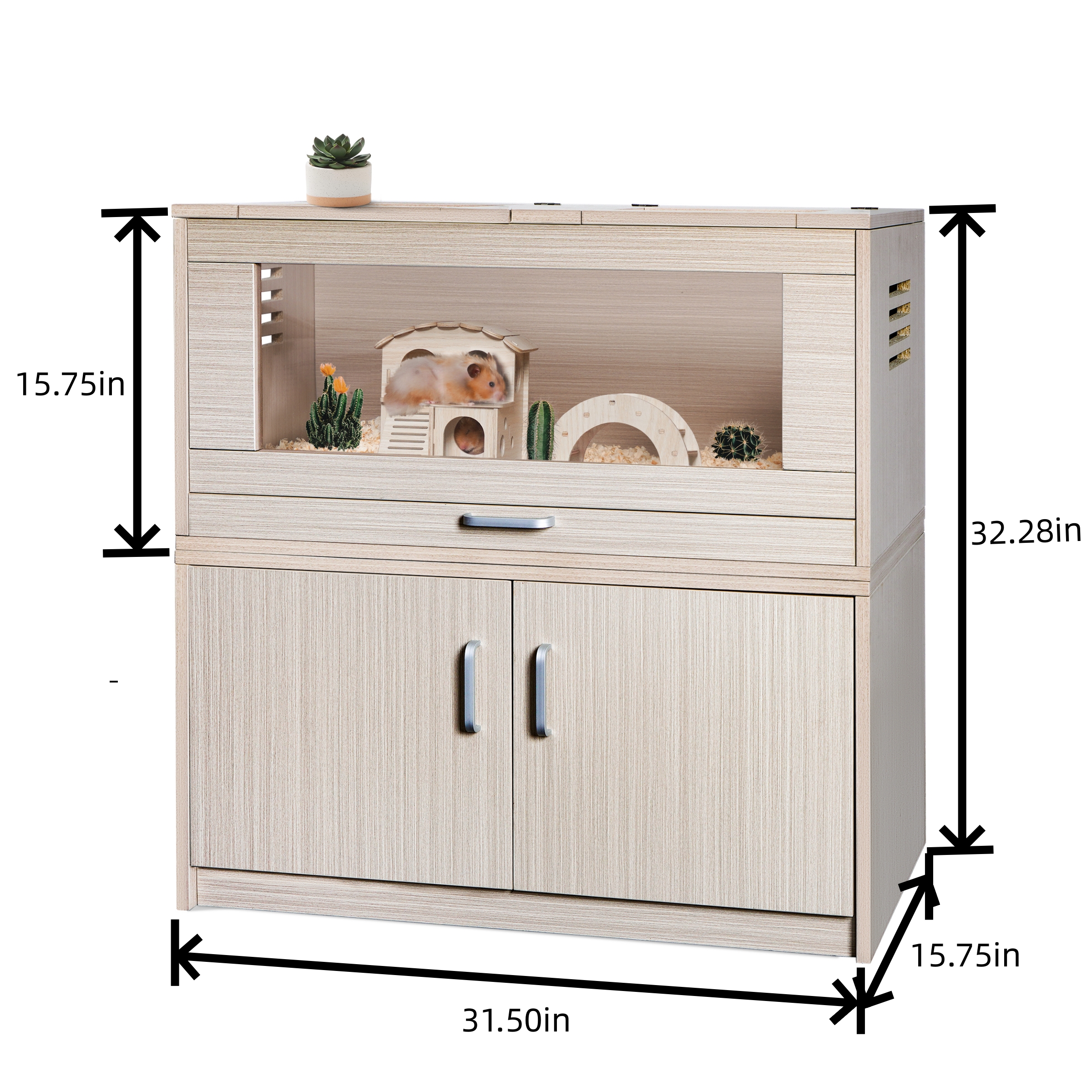 Guinea Pig Cages, Hamster Cage Wood with Independent Storage Cabinet, House for Rat Chinchilla with Guinea Pig Hutch and Bridge, Openable Top with Acrylic Sheets(not AMZ)