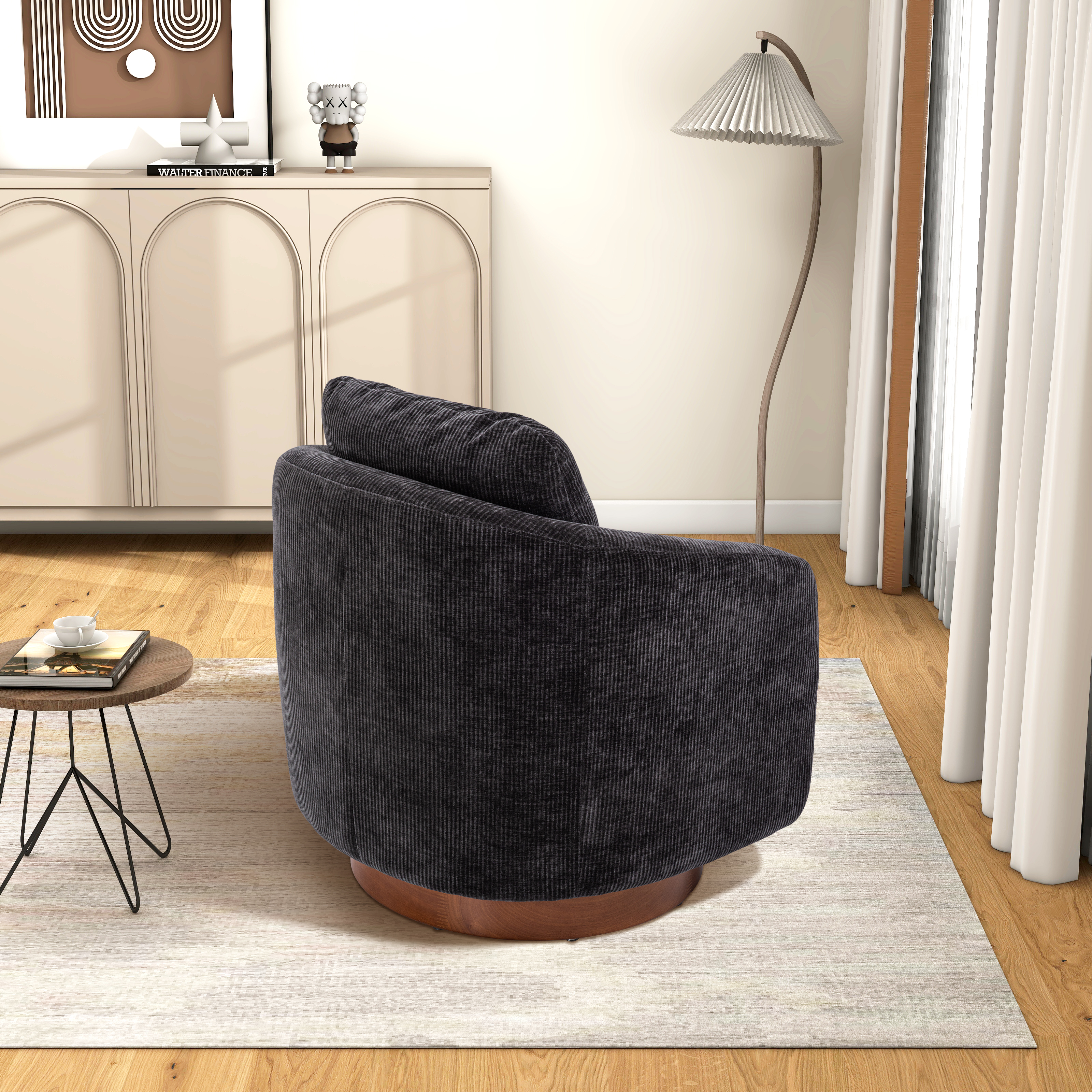 30.3"W Swivel Accent Barrel Chair and Comfy Round Accent Single Sofa Chair, 360 Degree Club Chair, Lounge Armchair for Living Room Bedroom Nursery.Charcoal