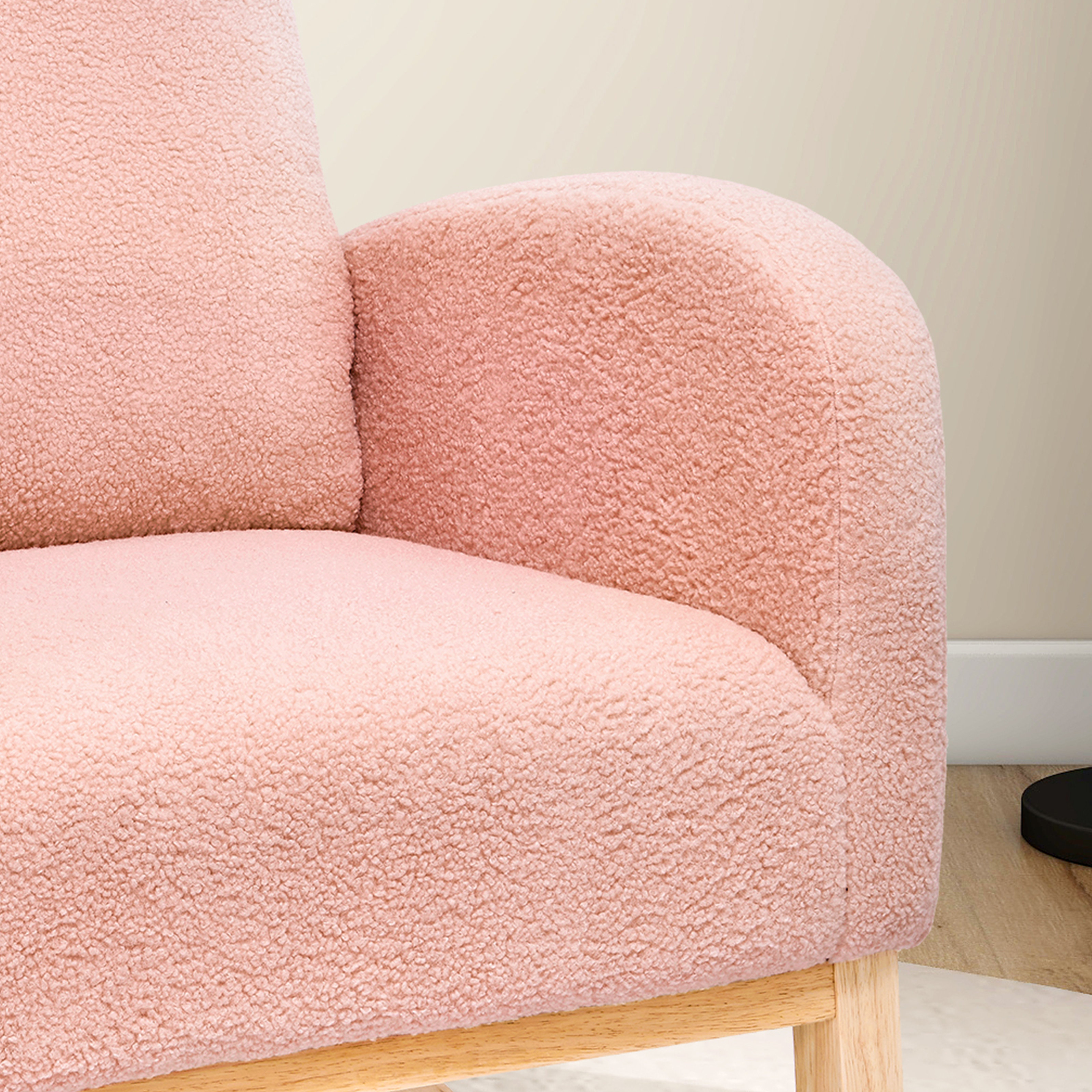 27.2"W Rocking Chair for Nursery, Sherpa Glider Chair with High Back and Side Pocket, Rocking Accent Armchair with Rubber Wood Legs for Living Room/Bedroom.Pink