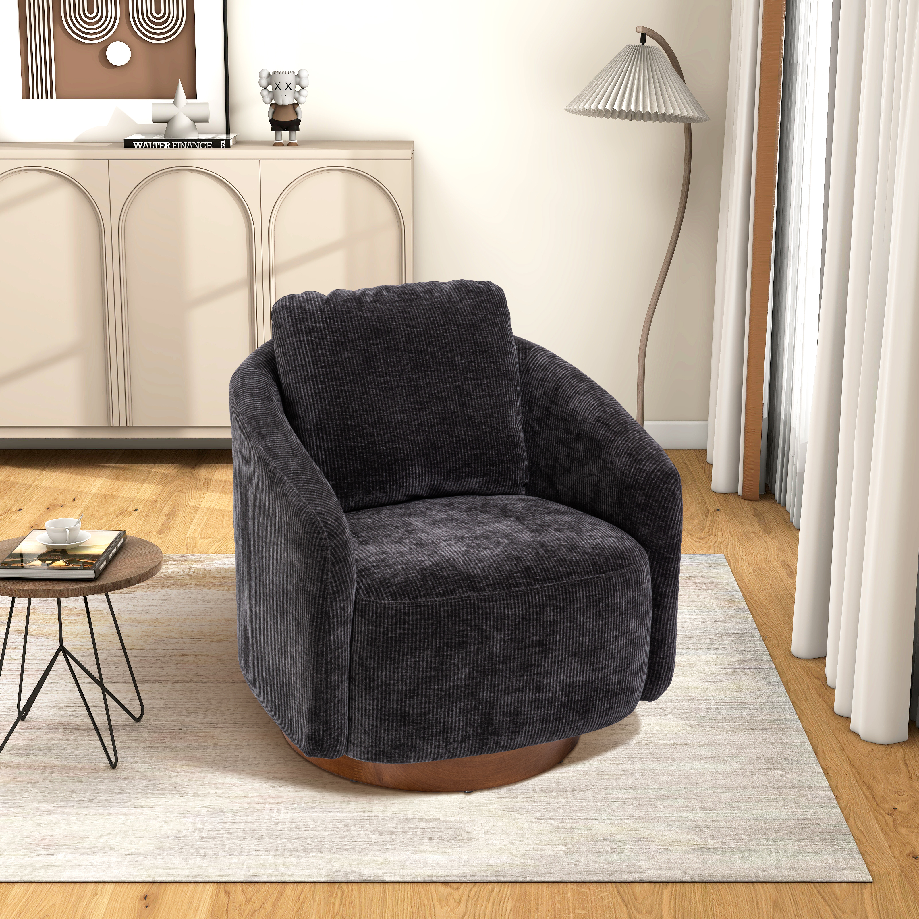 30.3"W Swivel Accent Barrel Chair and Comfy Round Accent Single Sofa Chair, 360 Degree Club Chair, Lounge Armchair for Living Room Bedroom Nursery.Charcoal