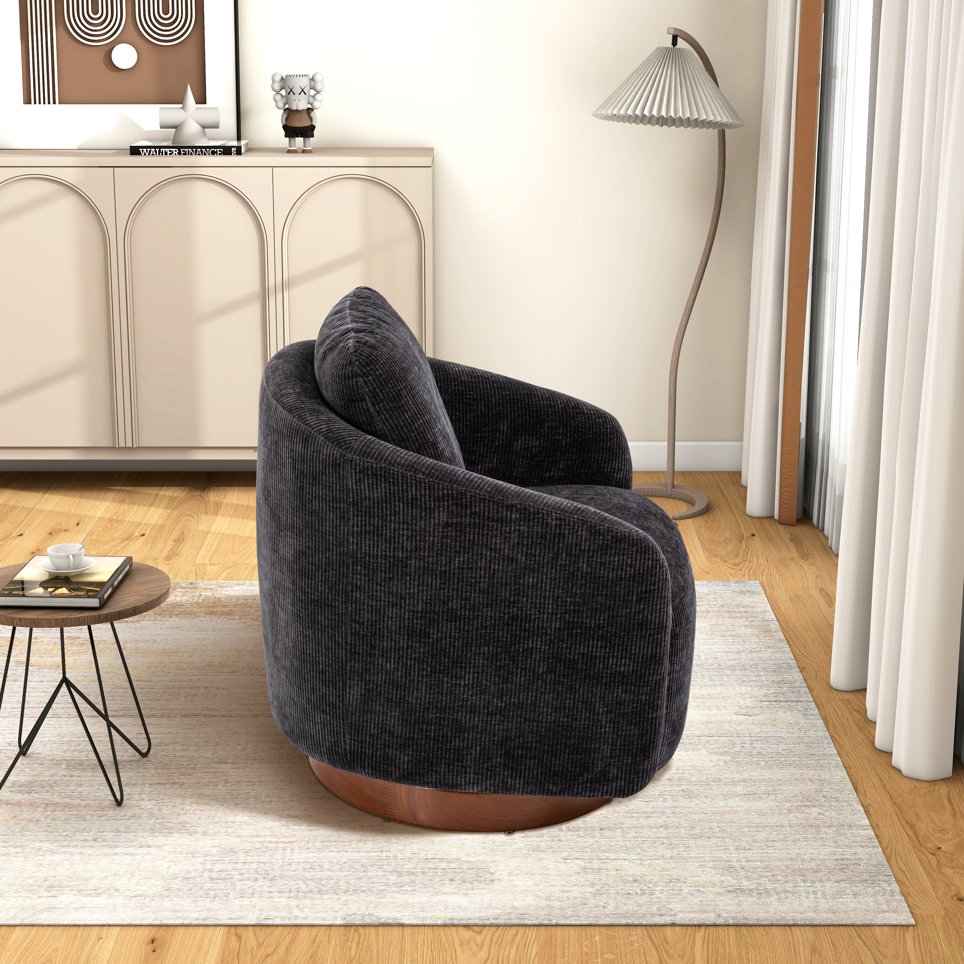 30.3"W Swivel Accent Barrel Chair and Comfy Round Accent Single Sofa Chair, 360 Degree Club Chair, Lounge Armchair for Living Room Bedroom Nursery.Charcoal