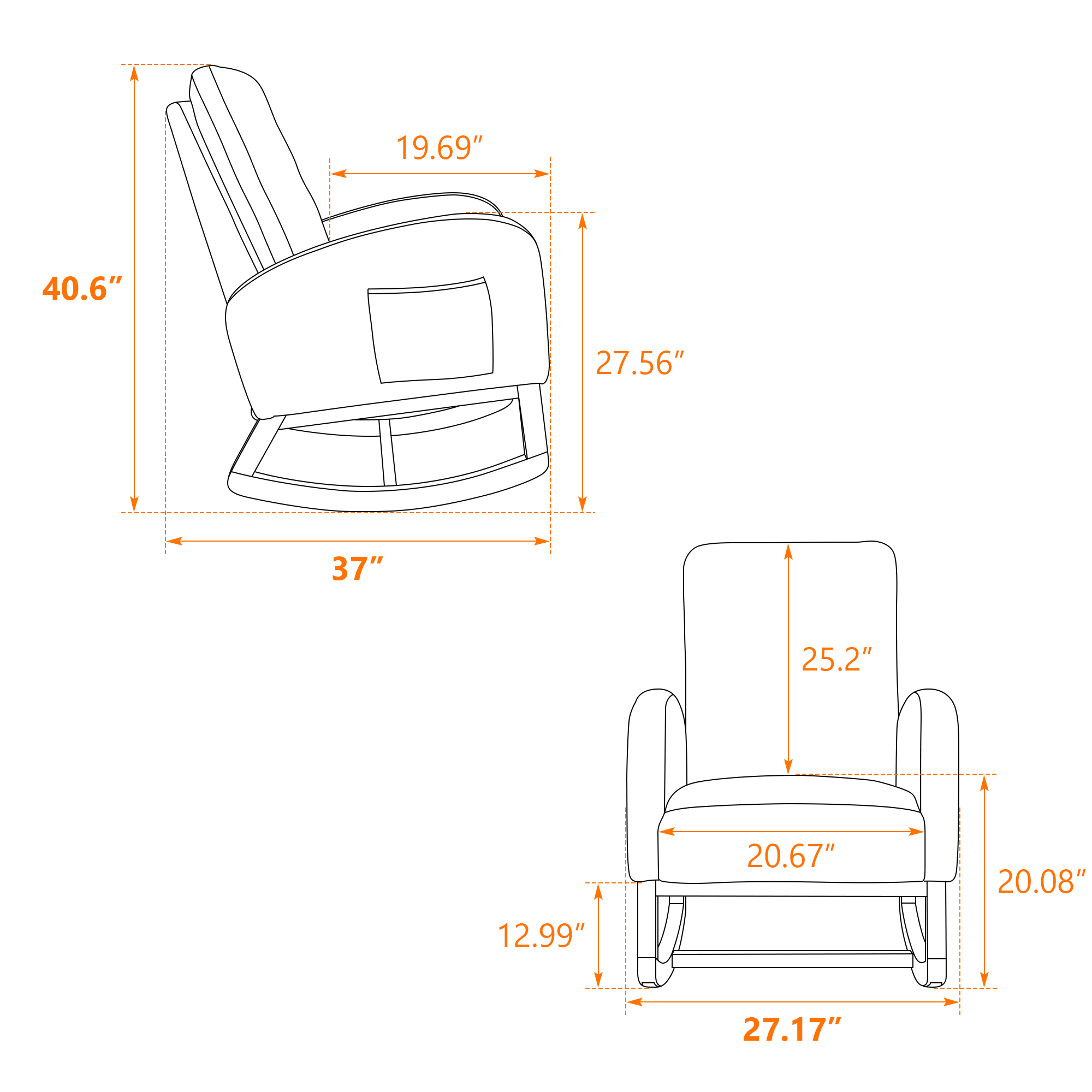 27.2"W Rocking Chair for Nursery, Polyester Glider Chair with High Back and Side Pocket, Rocking Accent Armchair with Rubber Wood Legs for Living Room/Bedroom.Light Gray