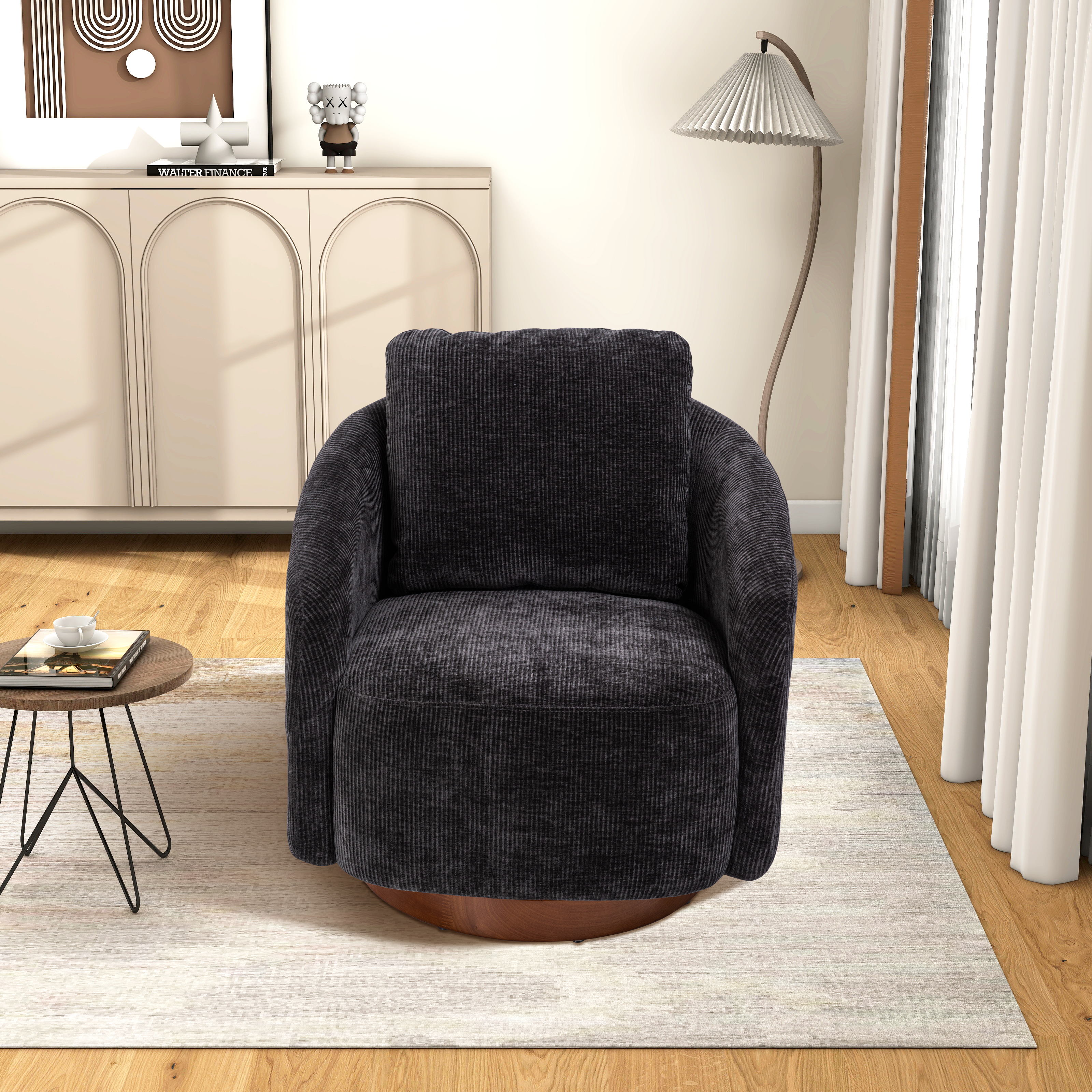 30.3"W Swivel Accent Barrel Chair and Comfy Round Accent Single Sofa Chair, 360 Degree Club Chair, Lounge Armchair for Living Room Bedroom Nursery.Charcoal