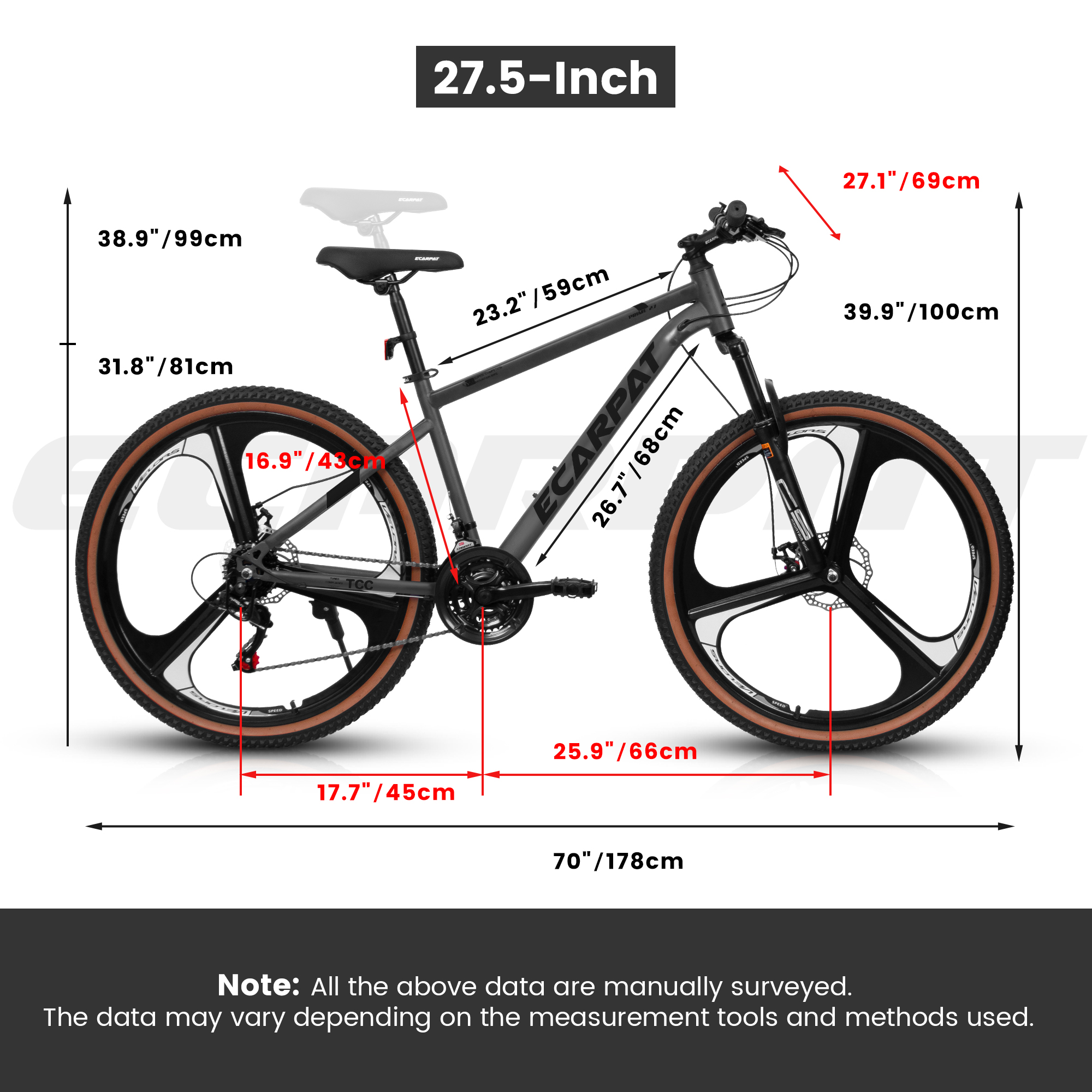 A27301M Ecarpat Mountain Bike 27.5 Inch Wheels, 21 Speed Road Bicycle with Dual Disc Brakes for Men and Women,High Carbon Steel Frame Front Fork Bicycles, Adult Faster Racing Bike