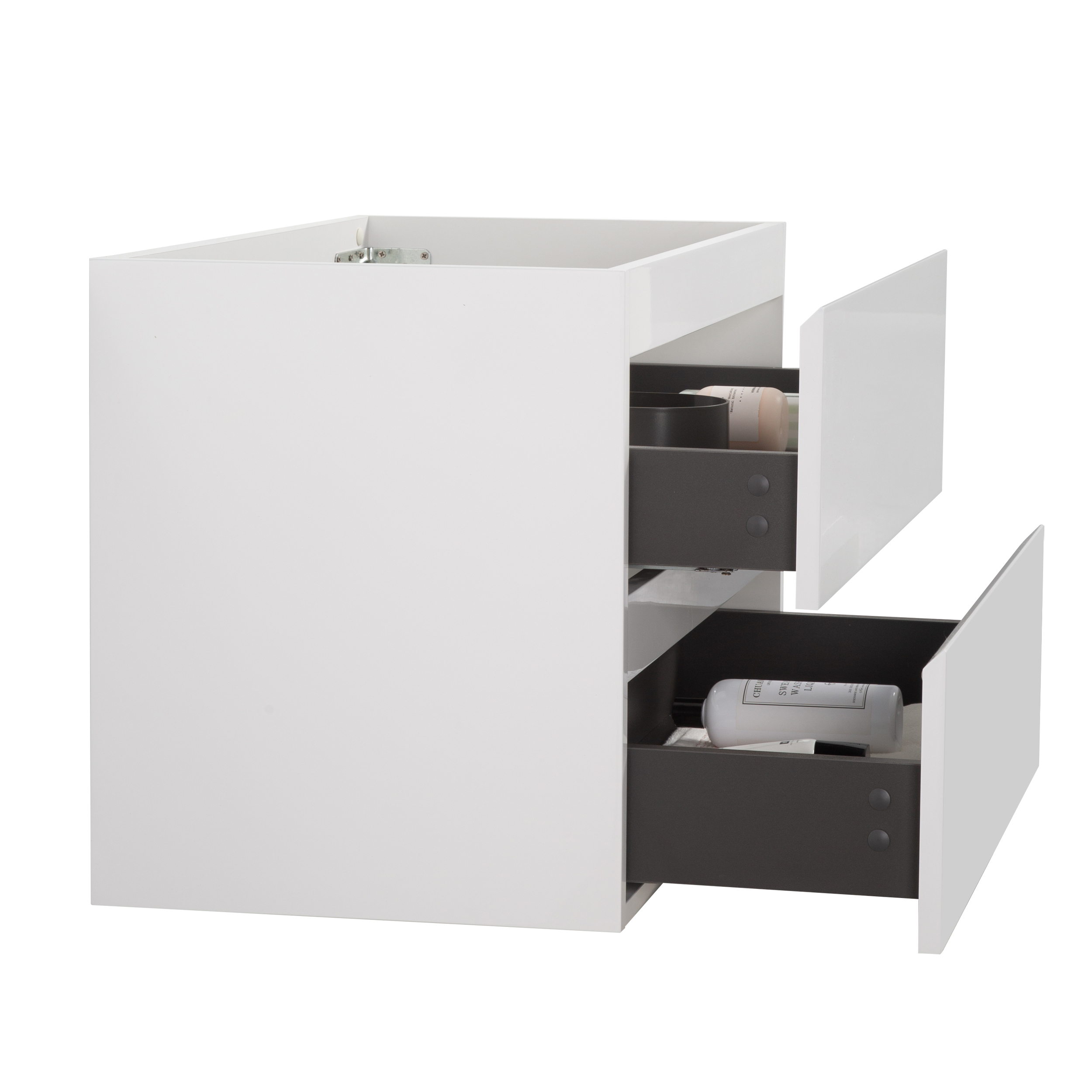 Alice-24W-201,Wall mount bathroom vanity WITHOUT basin, white color, with two drawer.