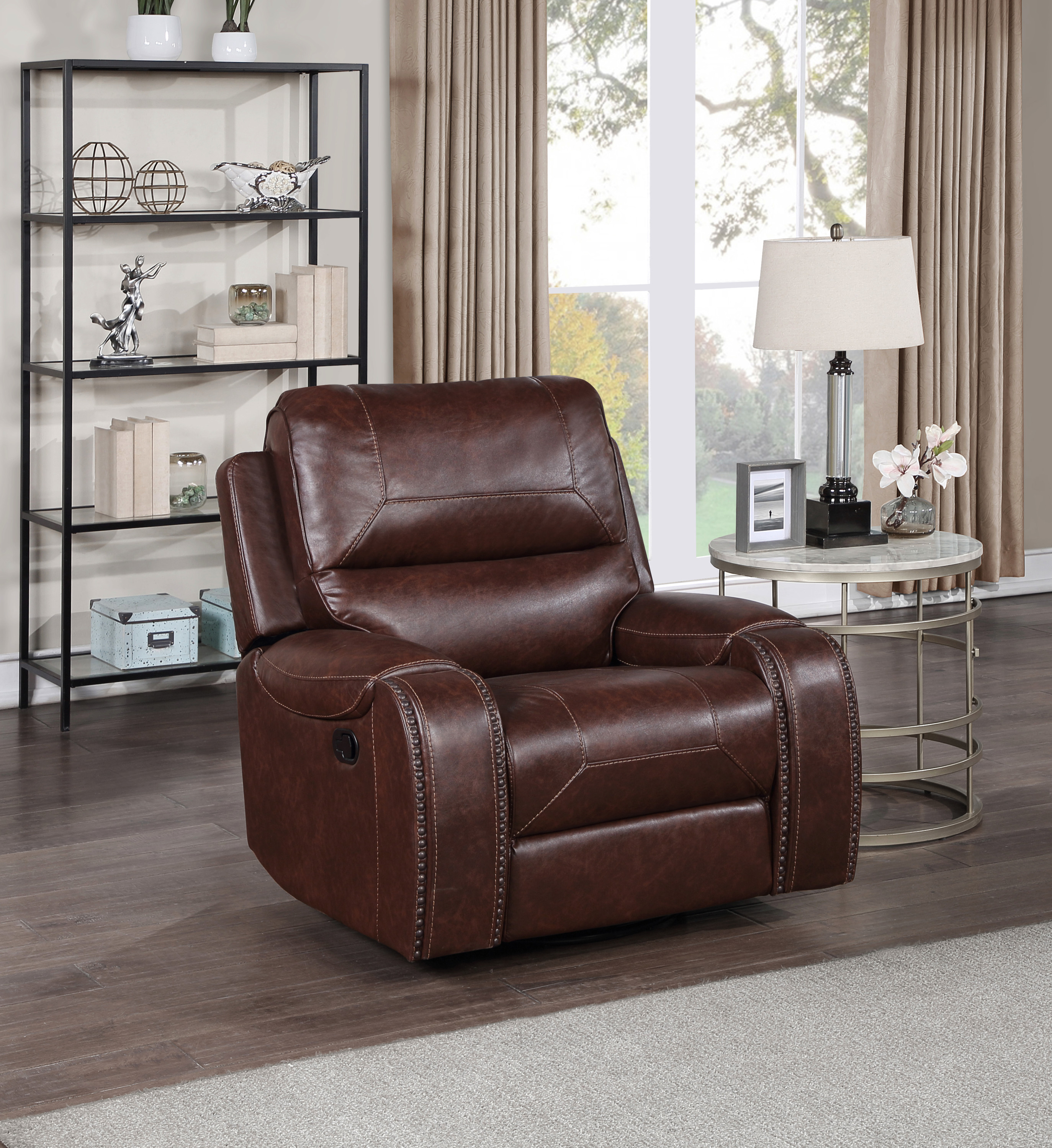 Keily - 3 Piece Manual Reclining Living Room Set In Faux Leather - Dark Brown