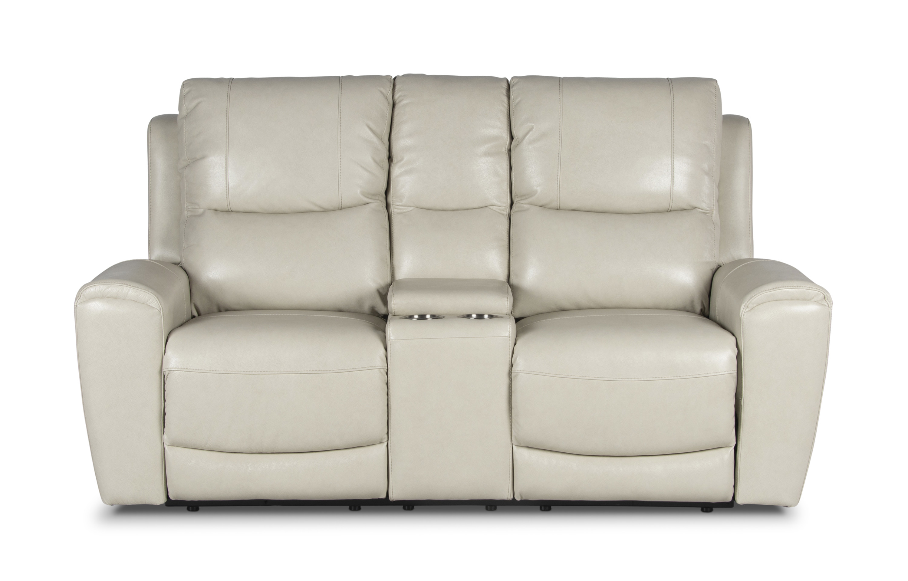 Leather Power Loveseat with Console - Contemporary Style, Convenience, and Comfort - USB Charging, Cup Holders, Hidden Storage