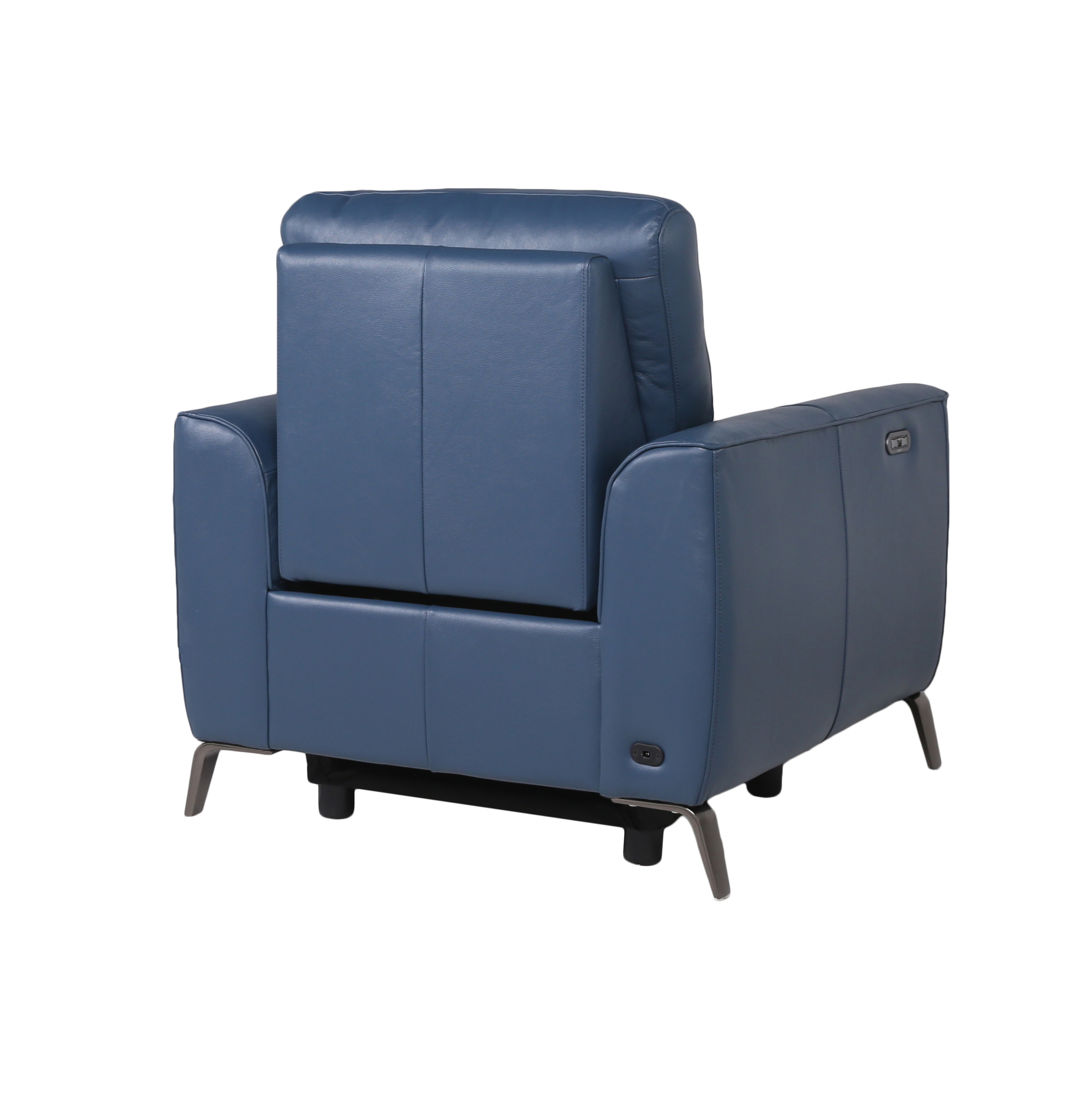 Fashionable Ocean Blue Leather Reclining Chair - Dual-Power Mechanism, High-Leg Style - Stylish Comfort Package