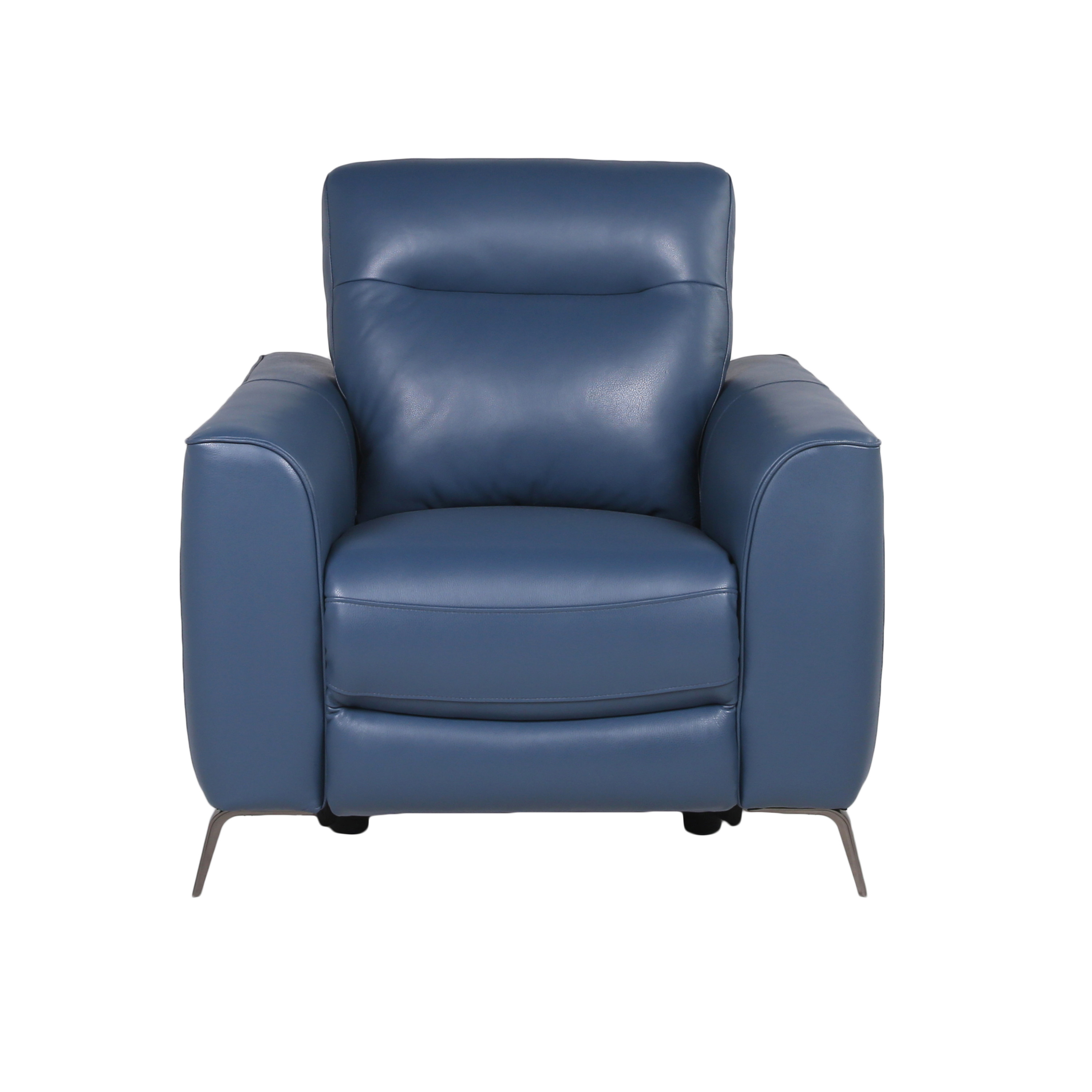 Fashionable Ocean Blue Leather Reclining Chair - Dual-Power Mechanism, High-Leg Style - Stylish Comfort Package