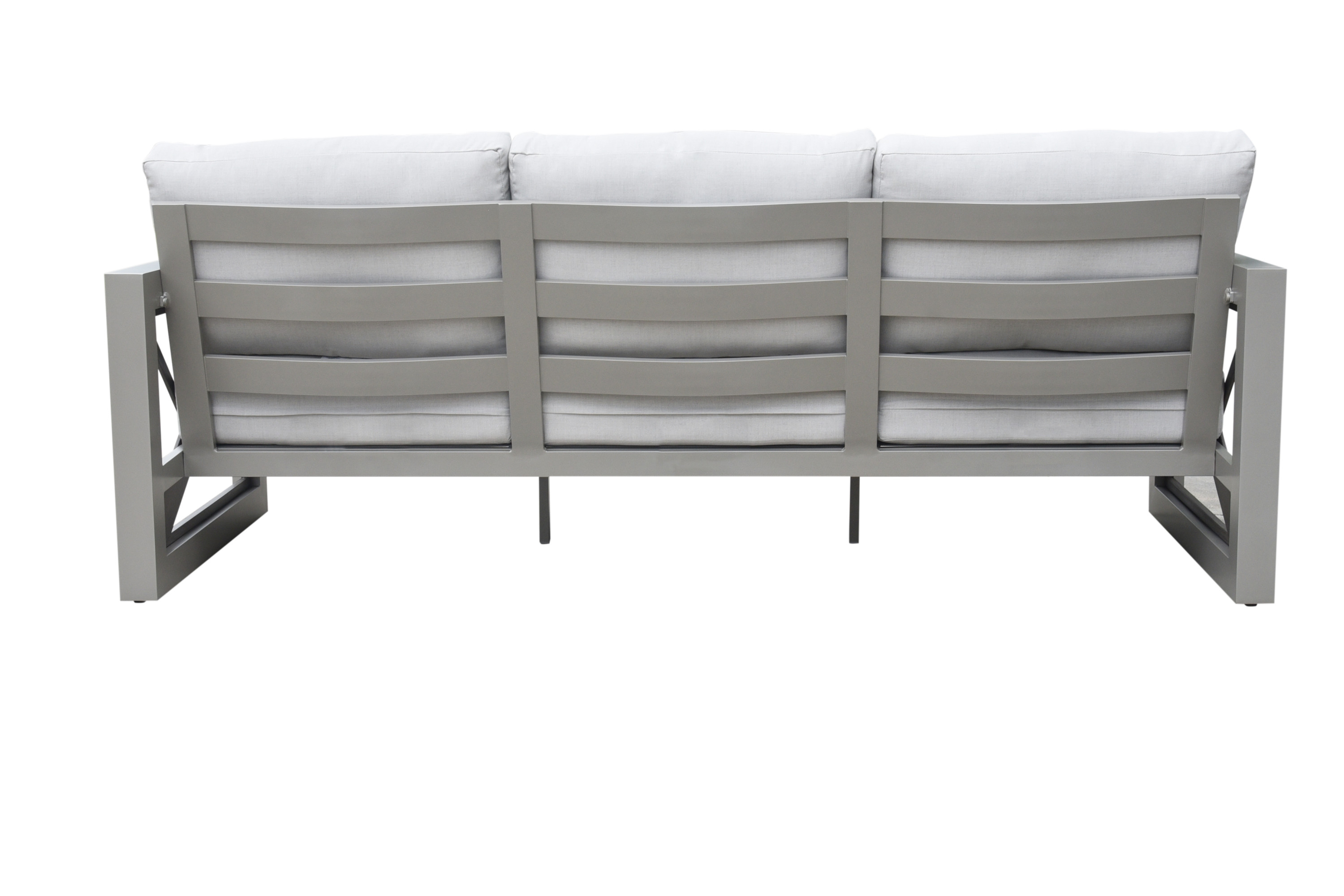 Outdoor Showcase: Contemporary Patio Sofa - Beveled End Panels, Geometric Pattern - Rust-Resistant Aluminum Frames, Solution-Dyed Acrylics