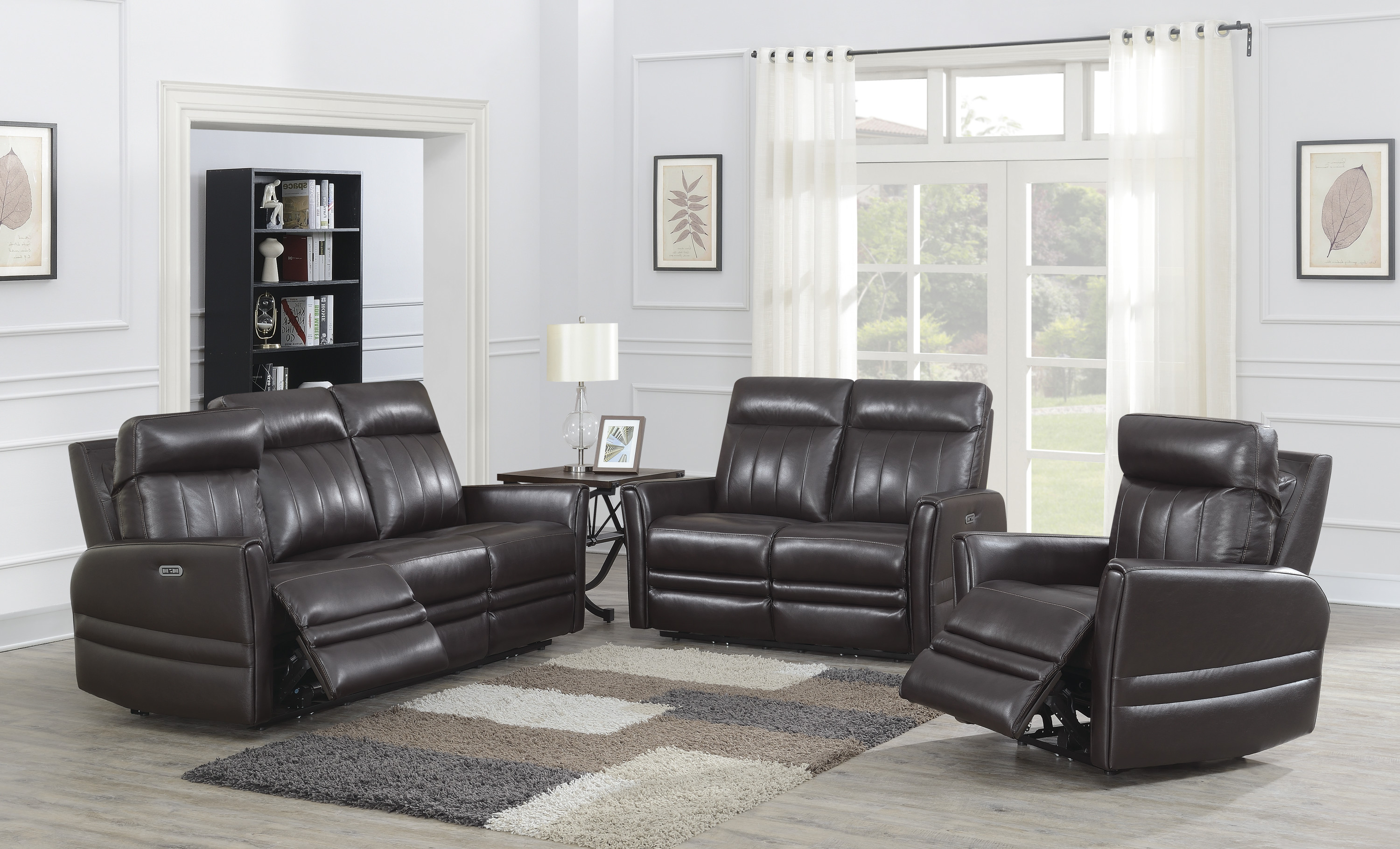 Sophisticated Motion Loveseat - Top-Grain Leather, Power Leg Rest, Power Articulating Headrest - Vertical Channel-Back, Beveled Leg Rest