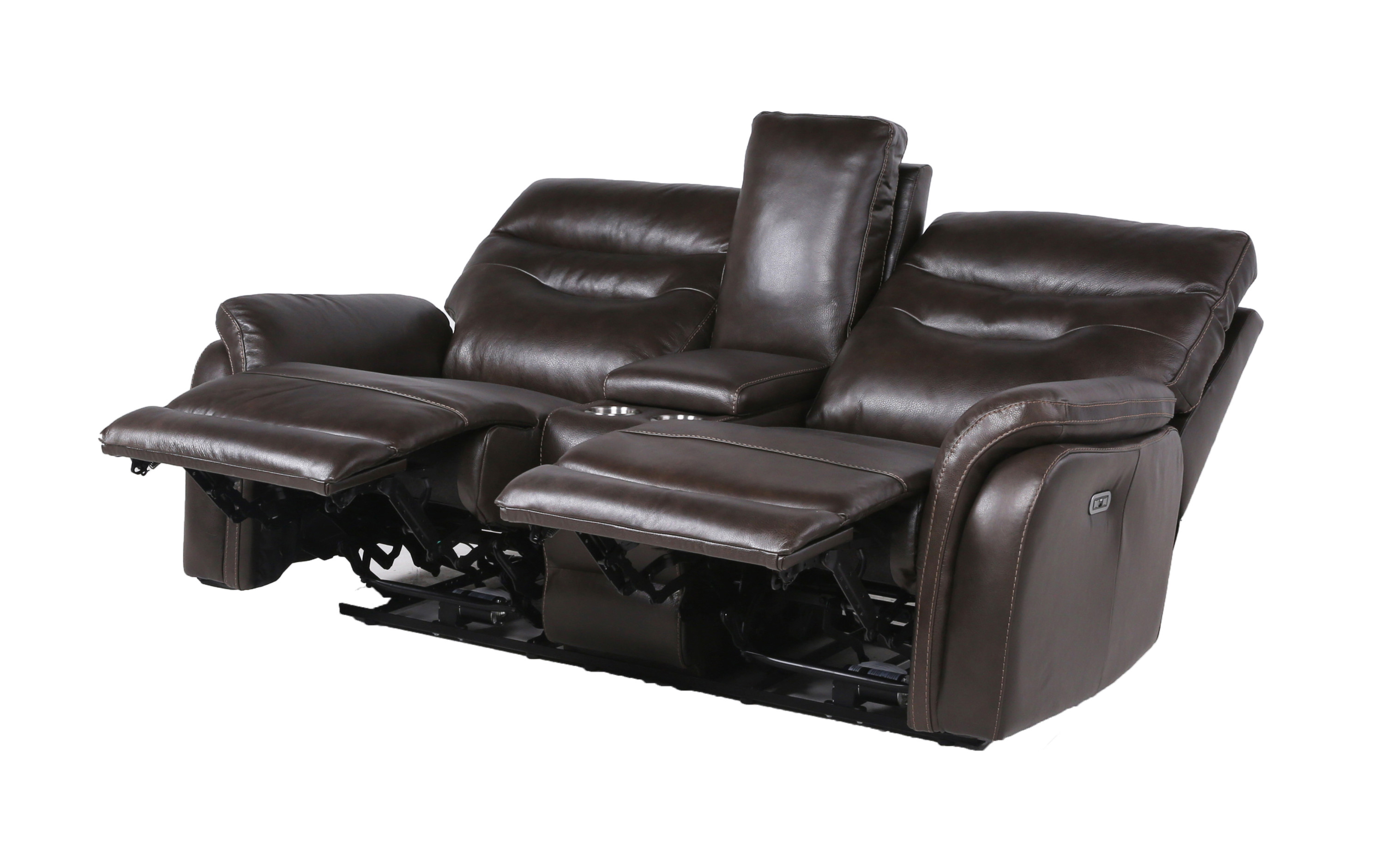 Contemporary Recliner Console Loveseat (Coffee) - Coffee or Wine Color Options - Power Reclining, USB Port