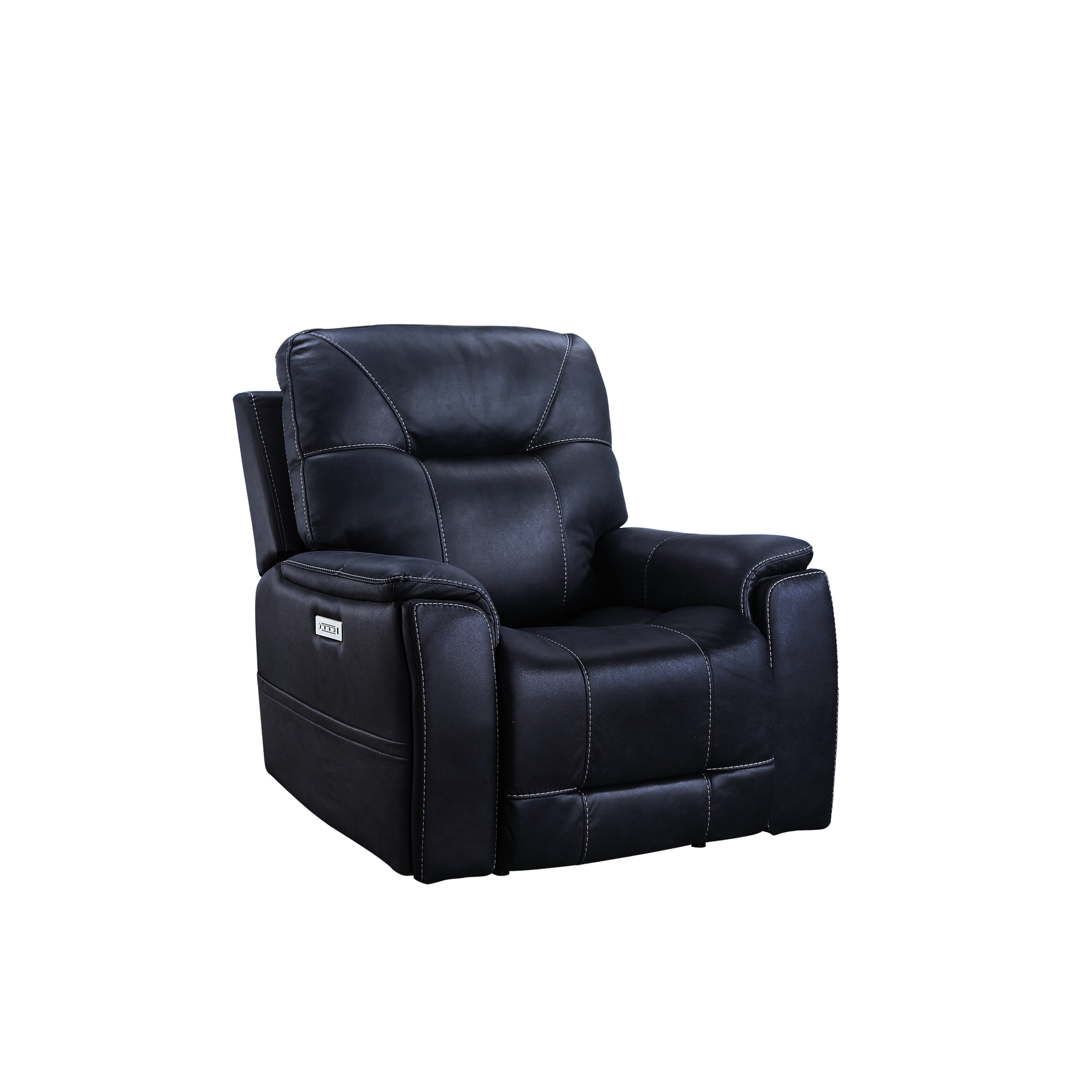 Triple-Power Recliner with Lighted Cupholders - Ocean Blue Leatherette, Transitional Design