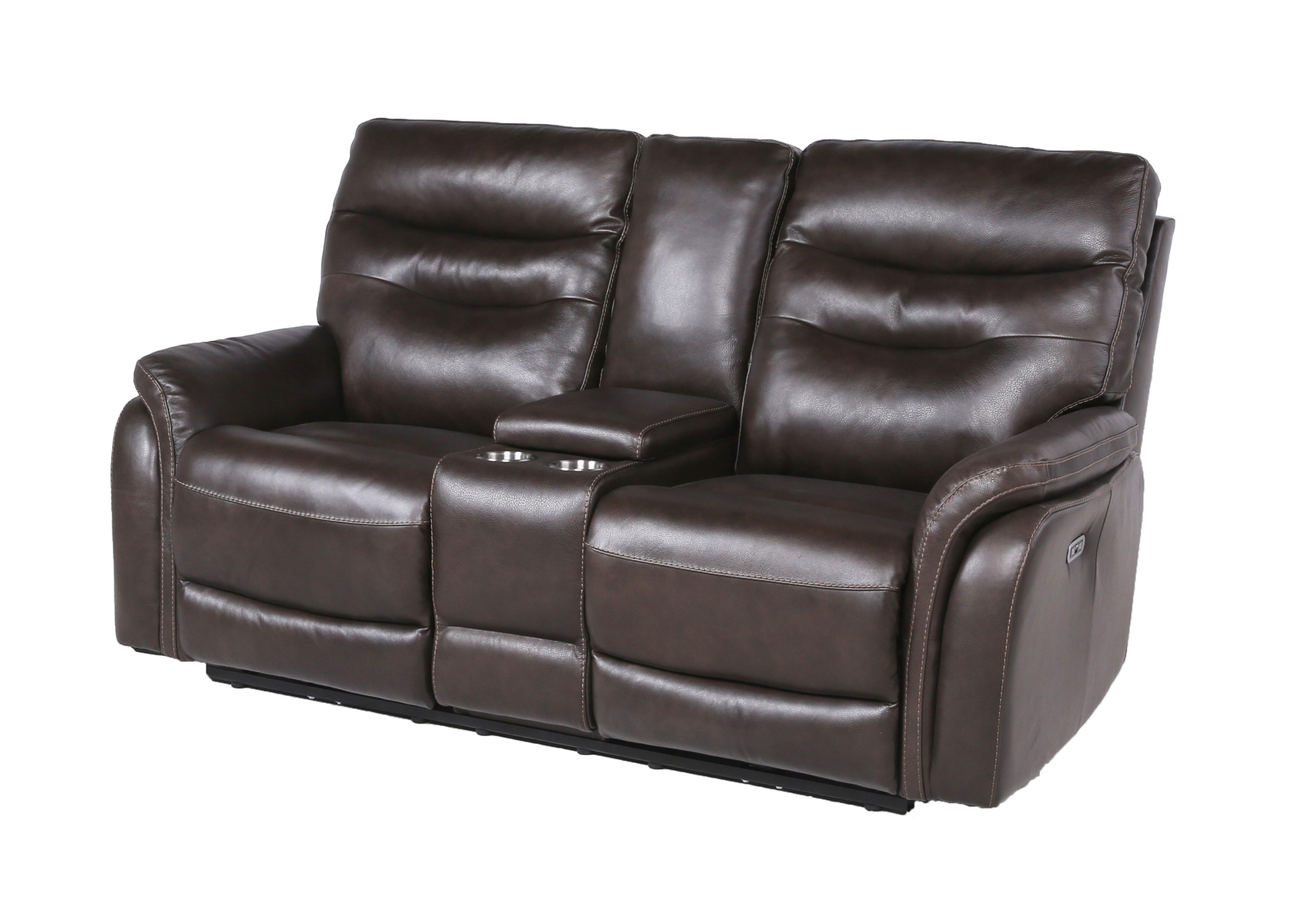 Contemporary Recliner Console Loveseat (Coffee) - Coffee or Wine Color Options - Power Reclining, USB Port