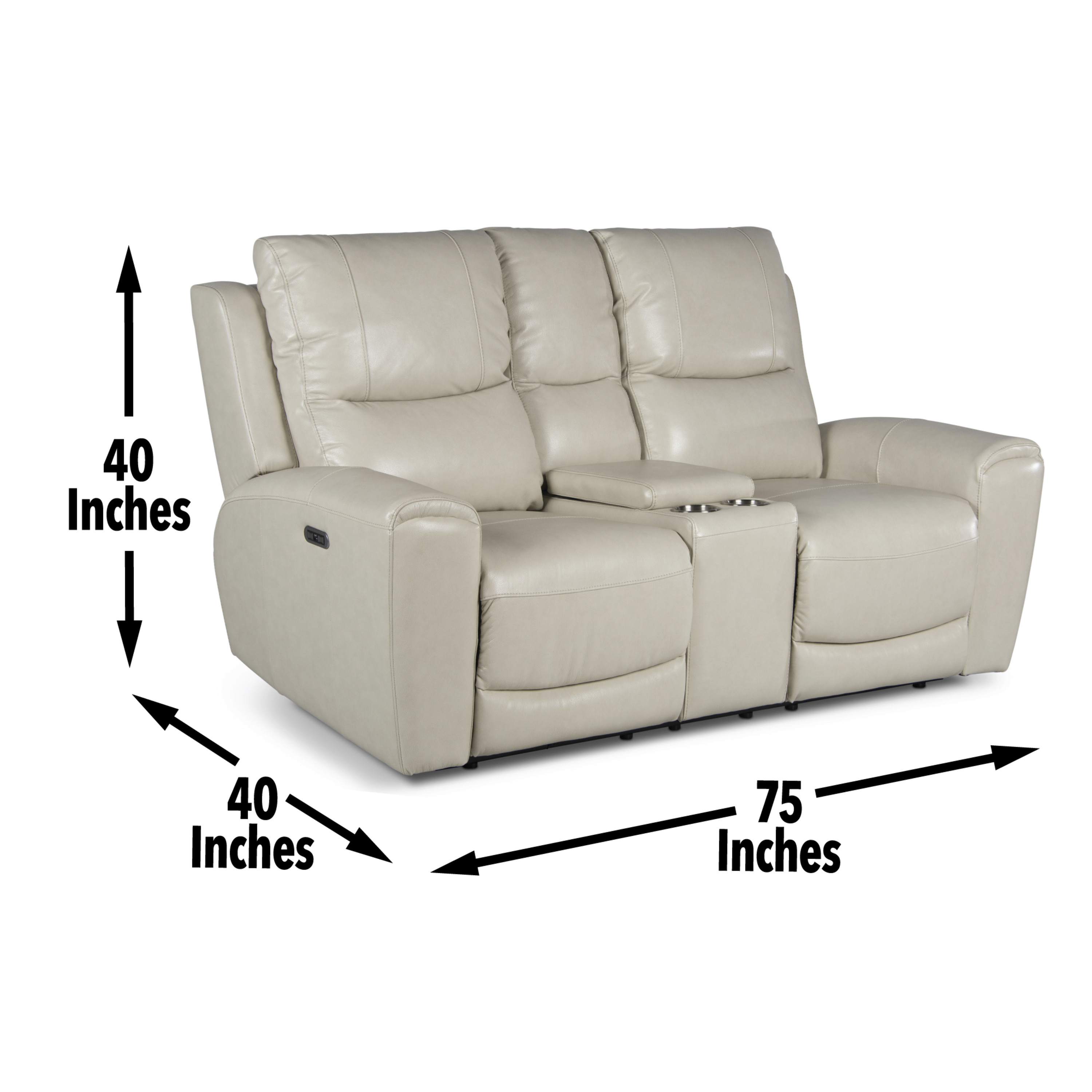 Leather Power Loveseat with Console - Contemporary Style, Convenience, and Comfort - USB Charging, Cup Holders, Hidden Storage