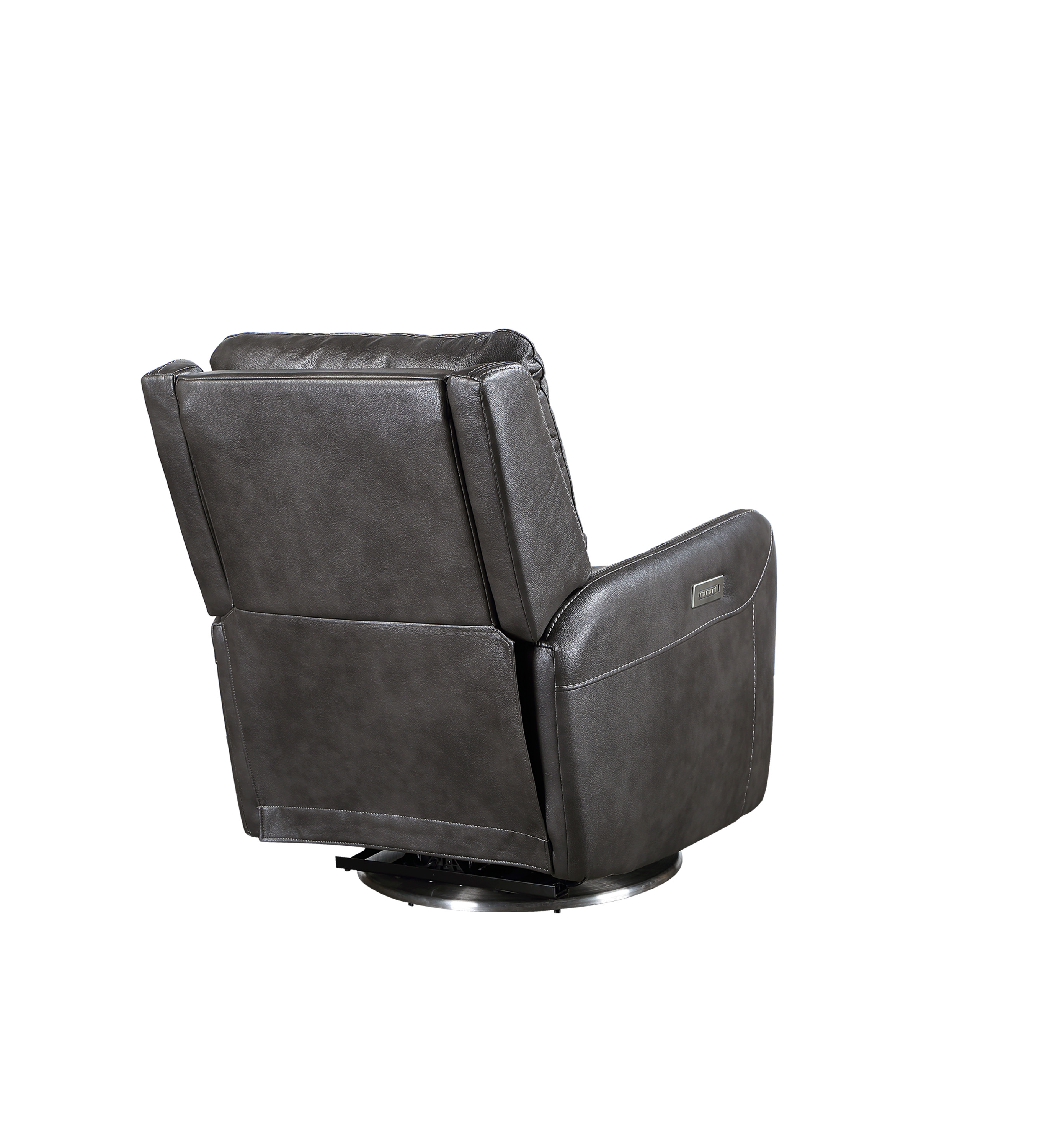 Elegant Triple-Power 360 Swivel Recliner - Pencil Arms, Power Footrest, Power Headrest, Power Lumbar - Swivel Design, Charcoal Faux-Leather