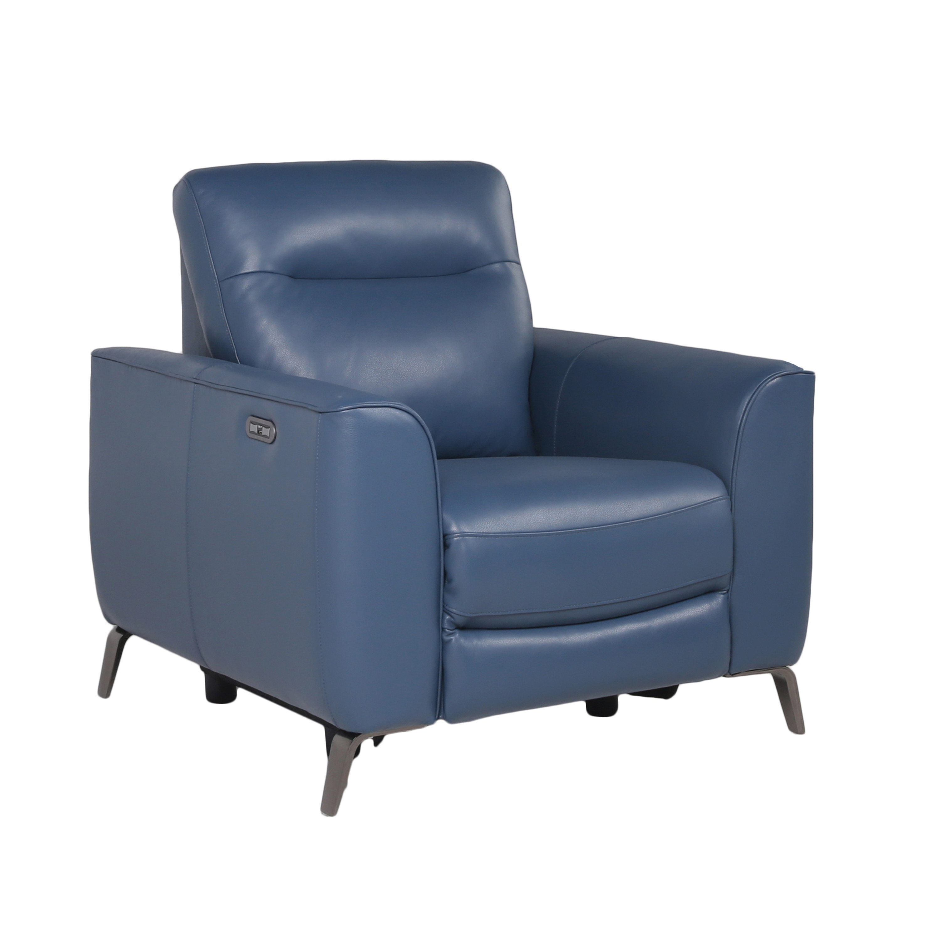 Fashionable Ocean Blue Leather Reclining Chair - Dual-Power Mechanism, High-Leg Style - Stylish Comfort Package