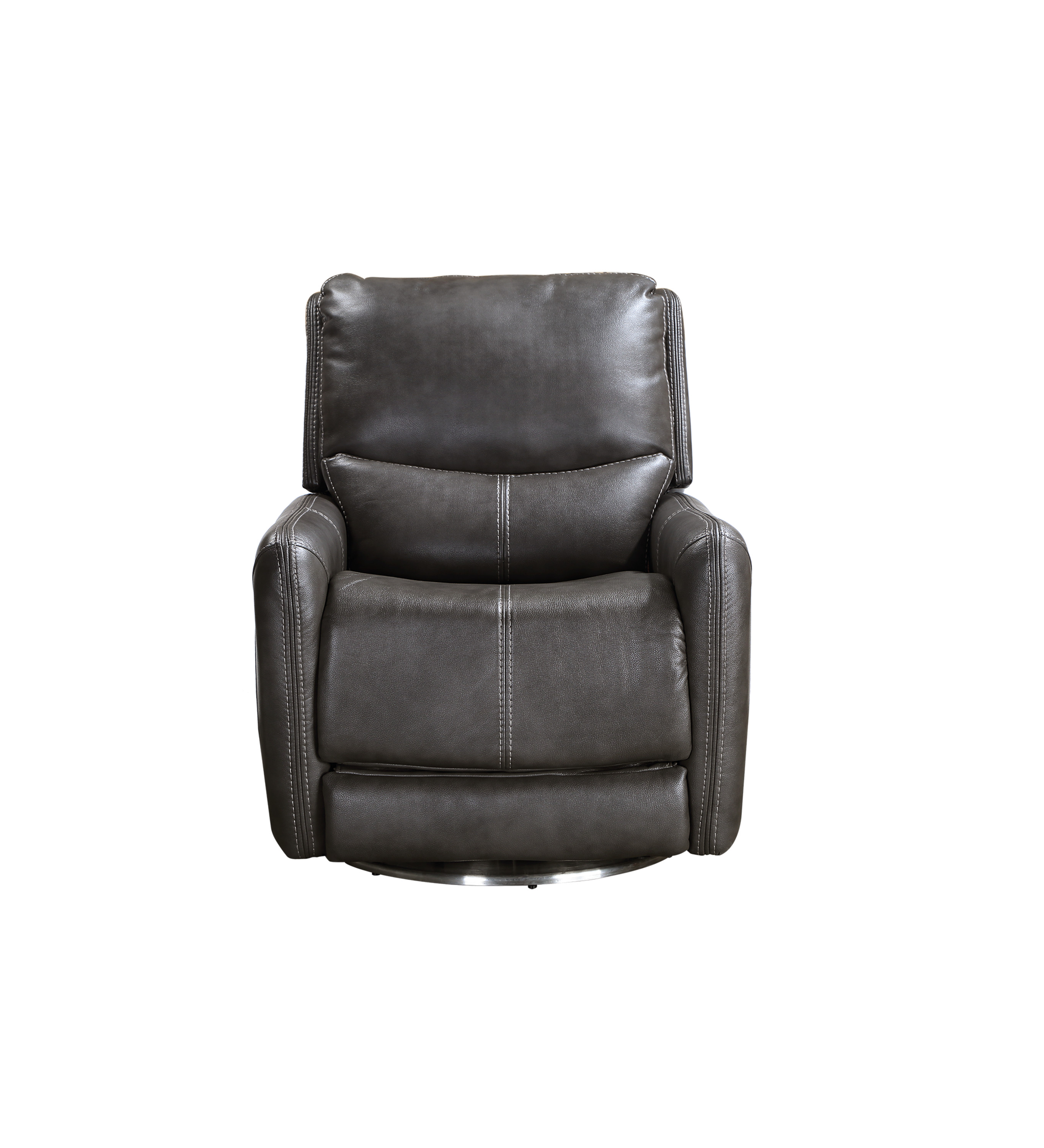 Elegant Triple-Power 360 Swivel Recliner - Pencil Arms, Power Footrest, Power Headrest, Power Lumbar - Swivel Design, Charcoal Faux-Leather