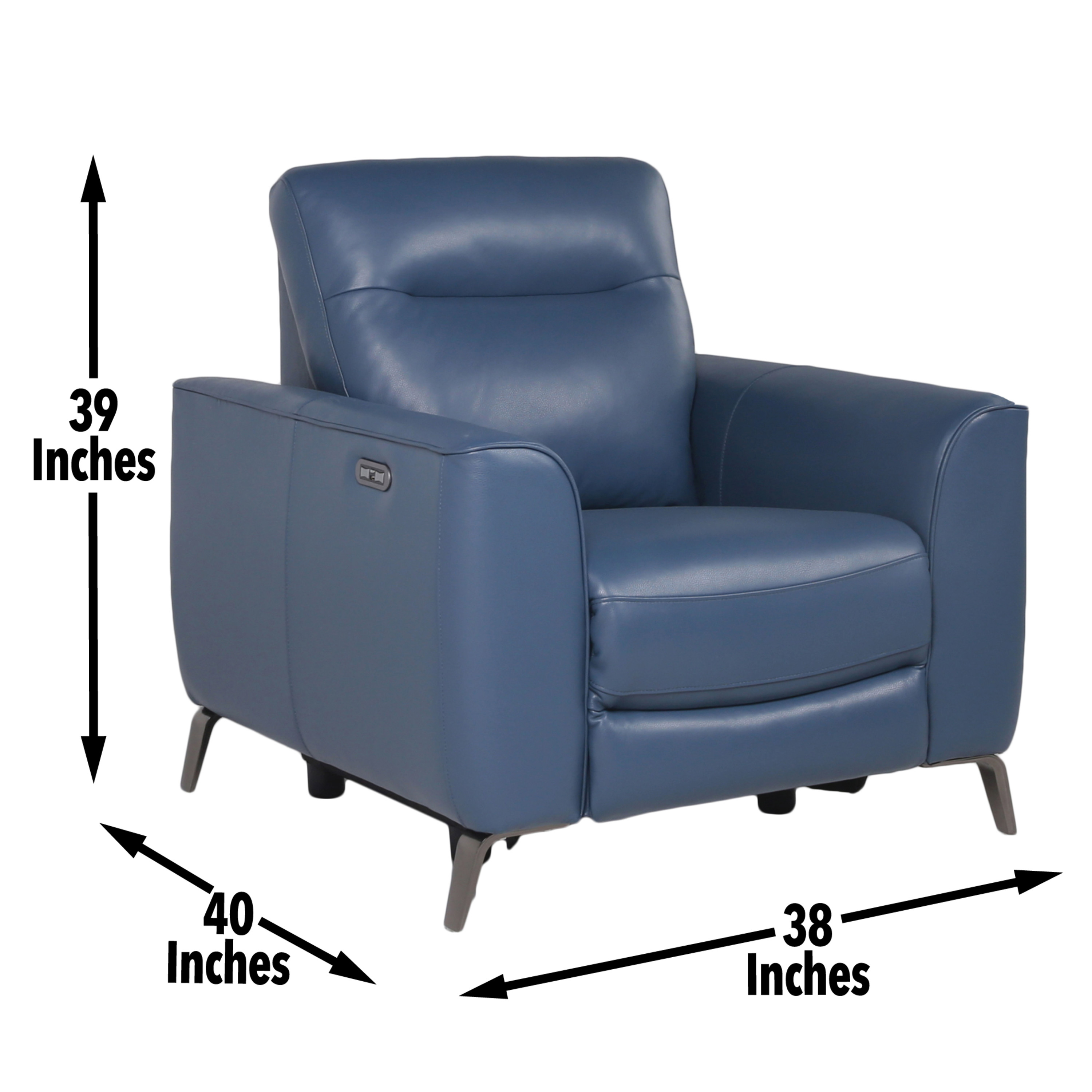 Fashionable Ocean Blue Leather Reclining Chair - Dual-Power Mechanism, High-Leg Style - Stylish Comfort Package