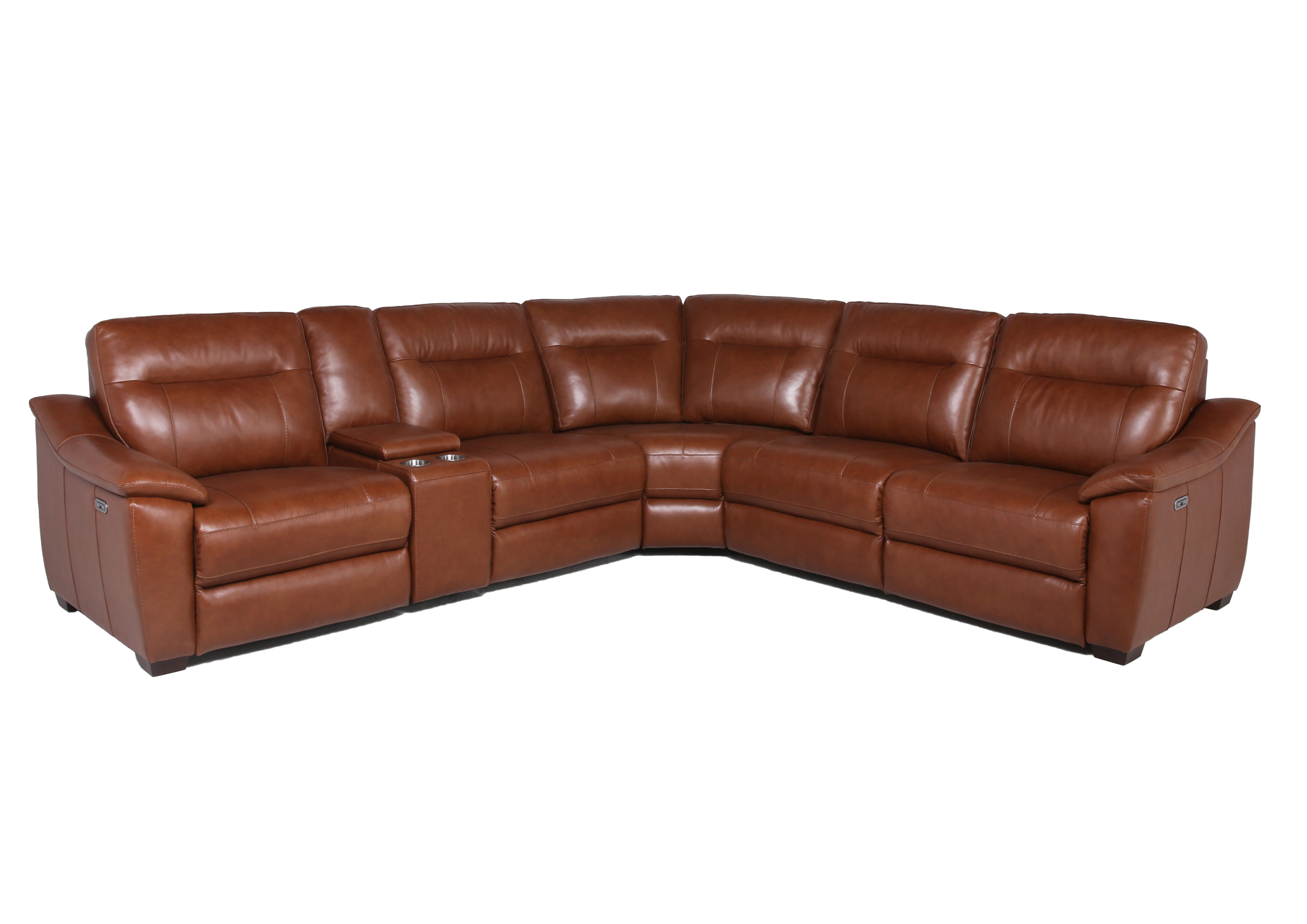 Leather Sectional Collection - Whiskey Coach Top-Grain Leather - Style and Spacious Seating