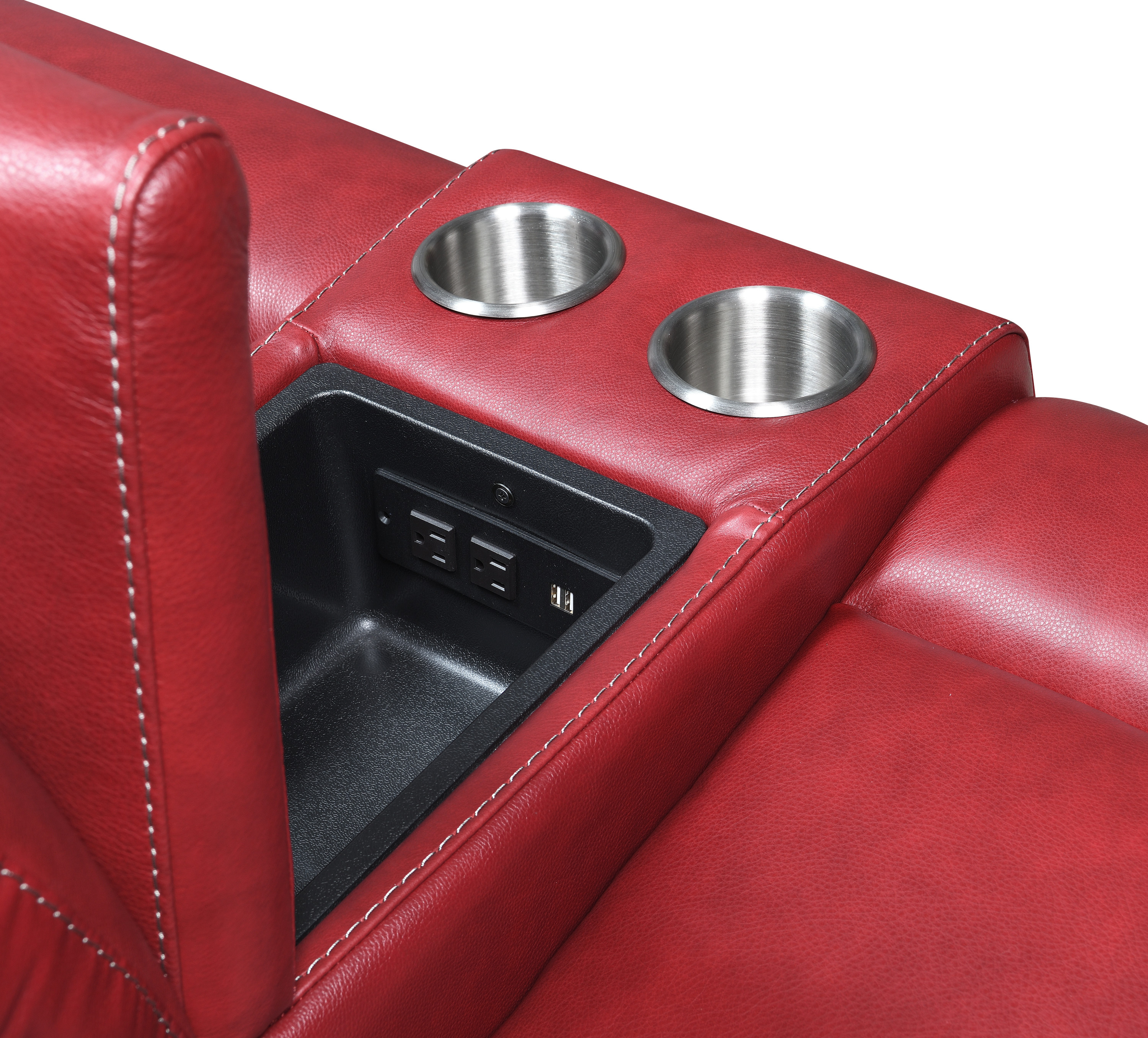 Contemporary Wine Top-Grain Leather Motion Set - Power Recline, USB Charging - Ultimate Comfort and Style