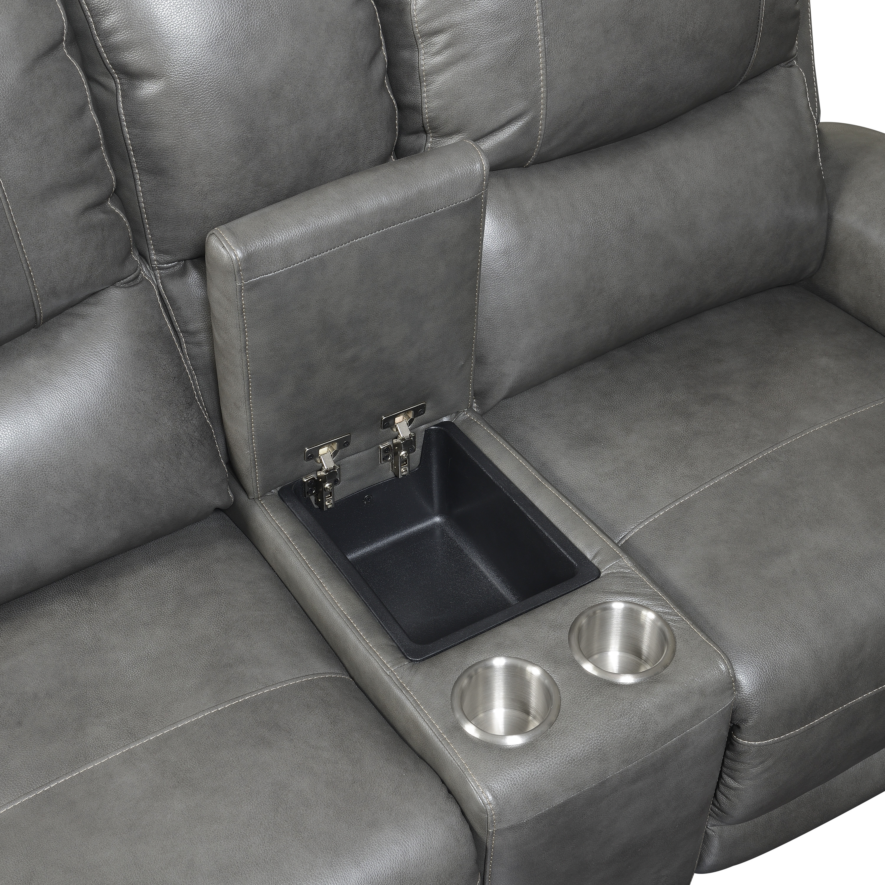 Leather Power Reclining Loveseat with Console - Contemporary Style, Dual Reclining Seats - USB Charging, Hidden Storage