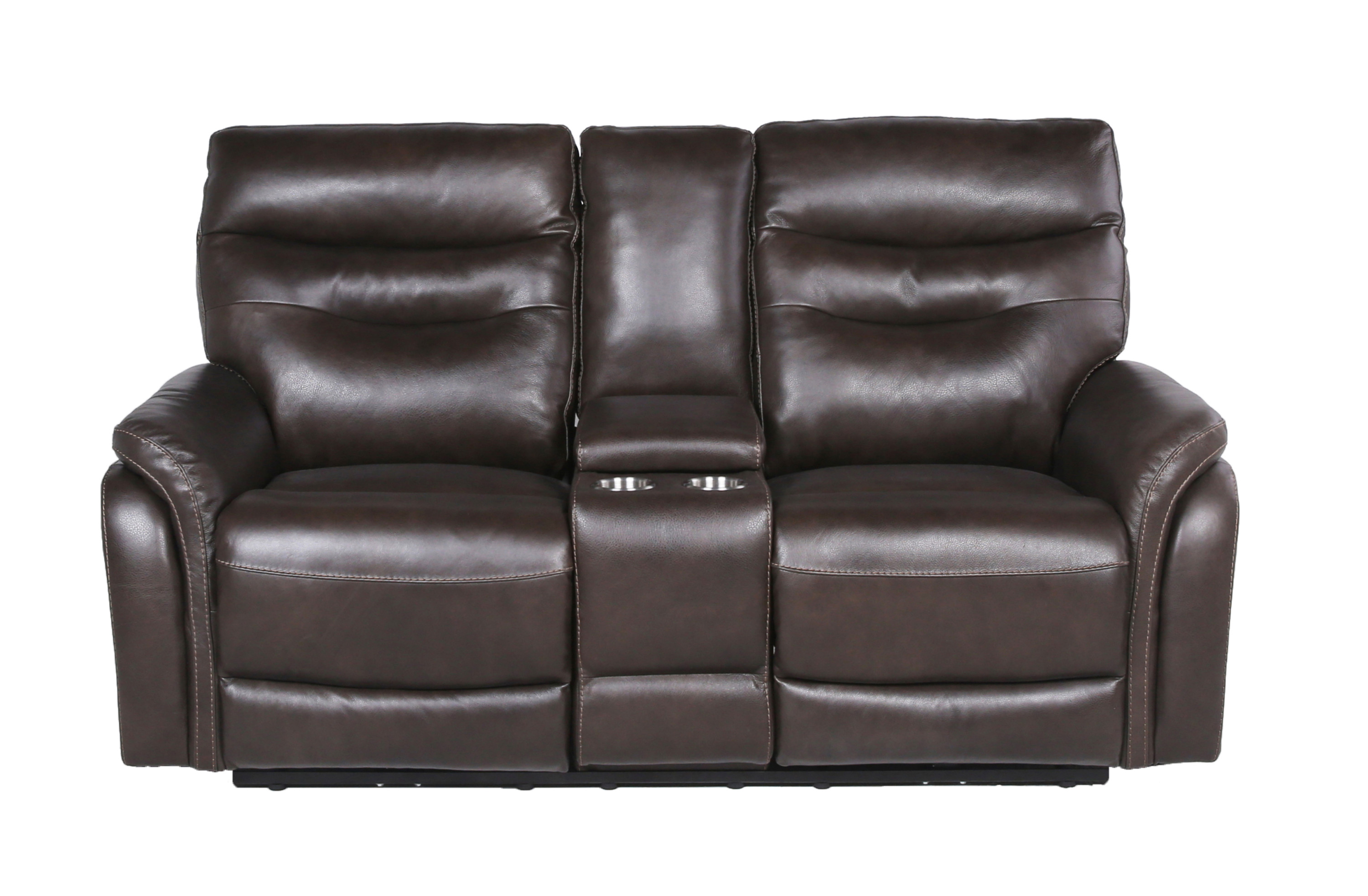 Contemporary Recliner Console Loveseat (Coffee) - Coffee or Wine Color Options - Power Reclining, USB Port