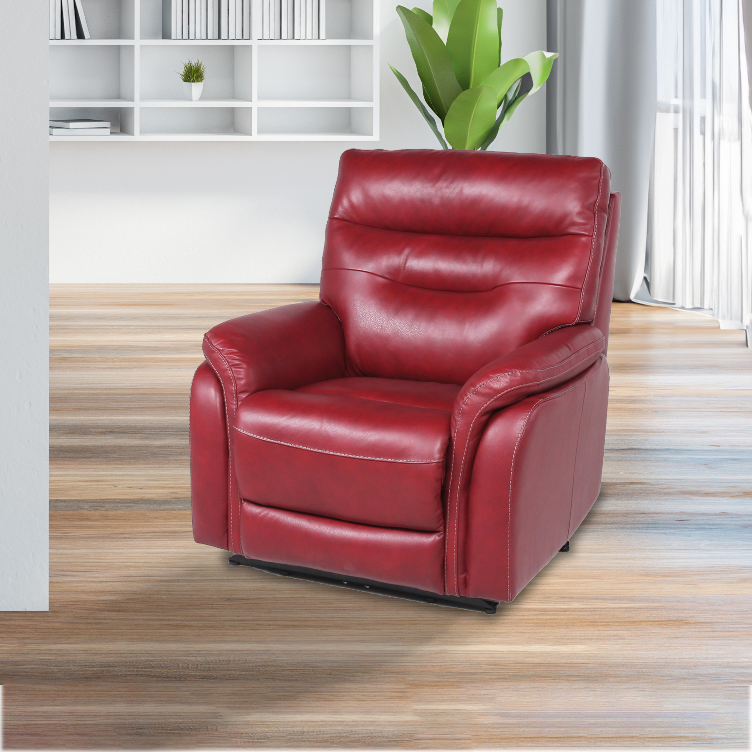 Top-Grain Leather Motion Recliner - Contemporary Style, Control Panel - USB Charging, Home Button - Wine or Coffee Color