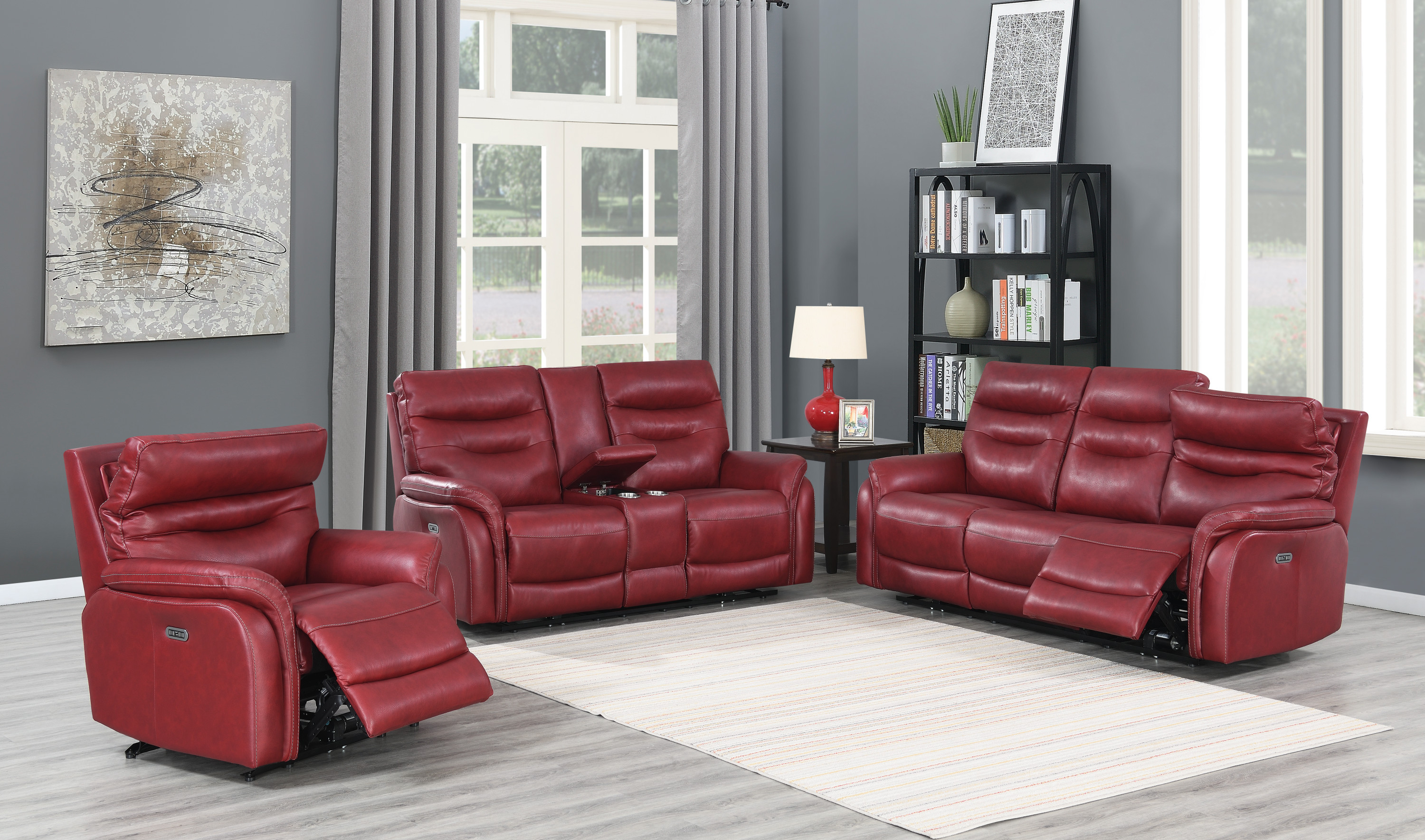 Top-Grain Leather Motion Recliner - Contemporary Style, Control Panel - USB Charging, Home Button - Wine or Coffee Color