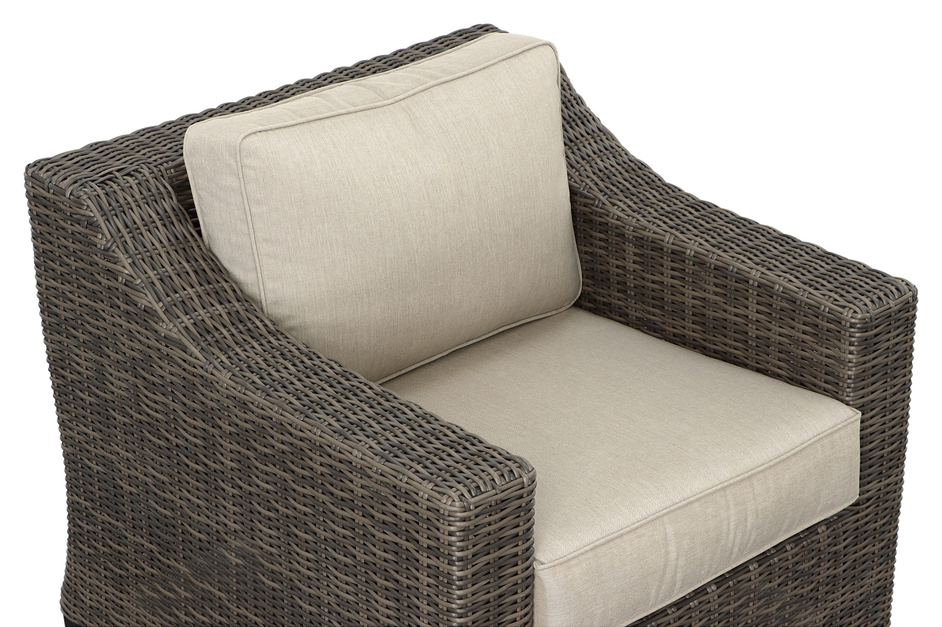 Luxurious Outdoor Lounge Chair - Thick Cushioning, Plush Seat - Beige Seating, Brown Wicker - Stain, Sun, and Weather-Resistant - Rust-Resistant Aluminum Frame