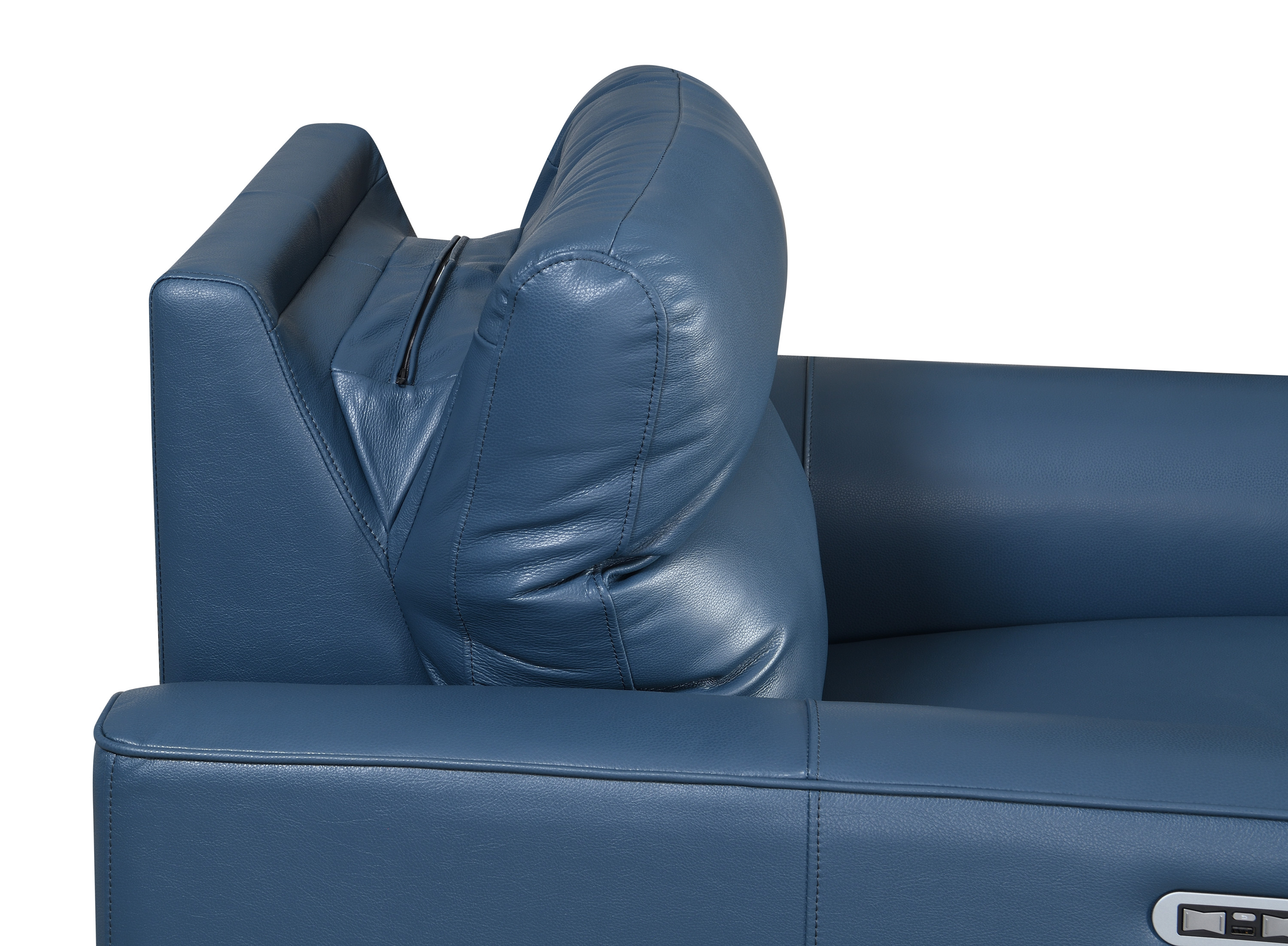 Fashionable Ocean Blue Leather Reclining Chair - Dual-Power Mechanism, High-Leg Style - Stylish Comfort Package