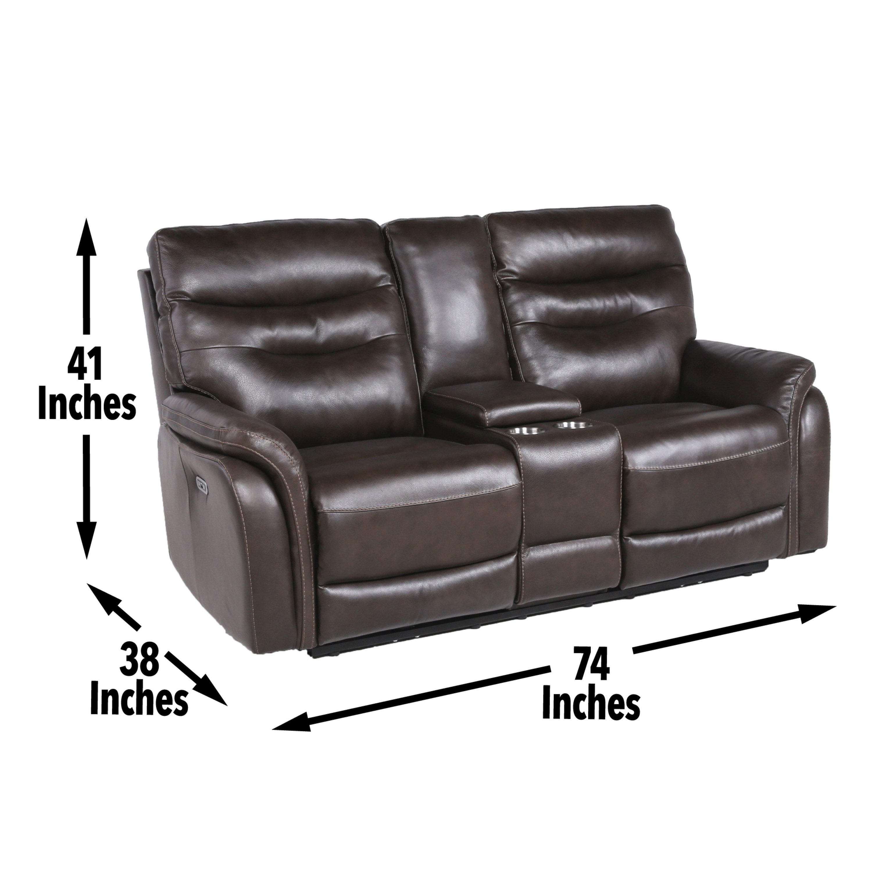 Contemporary Recliner Console Loveseat (Coffee) - Coffee or Wine Color Options - Power Reclining, USB Port