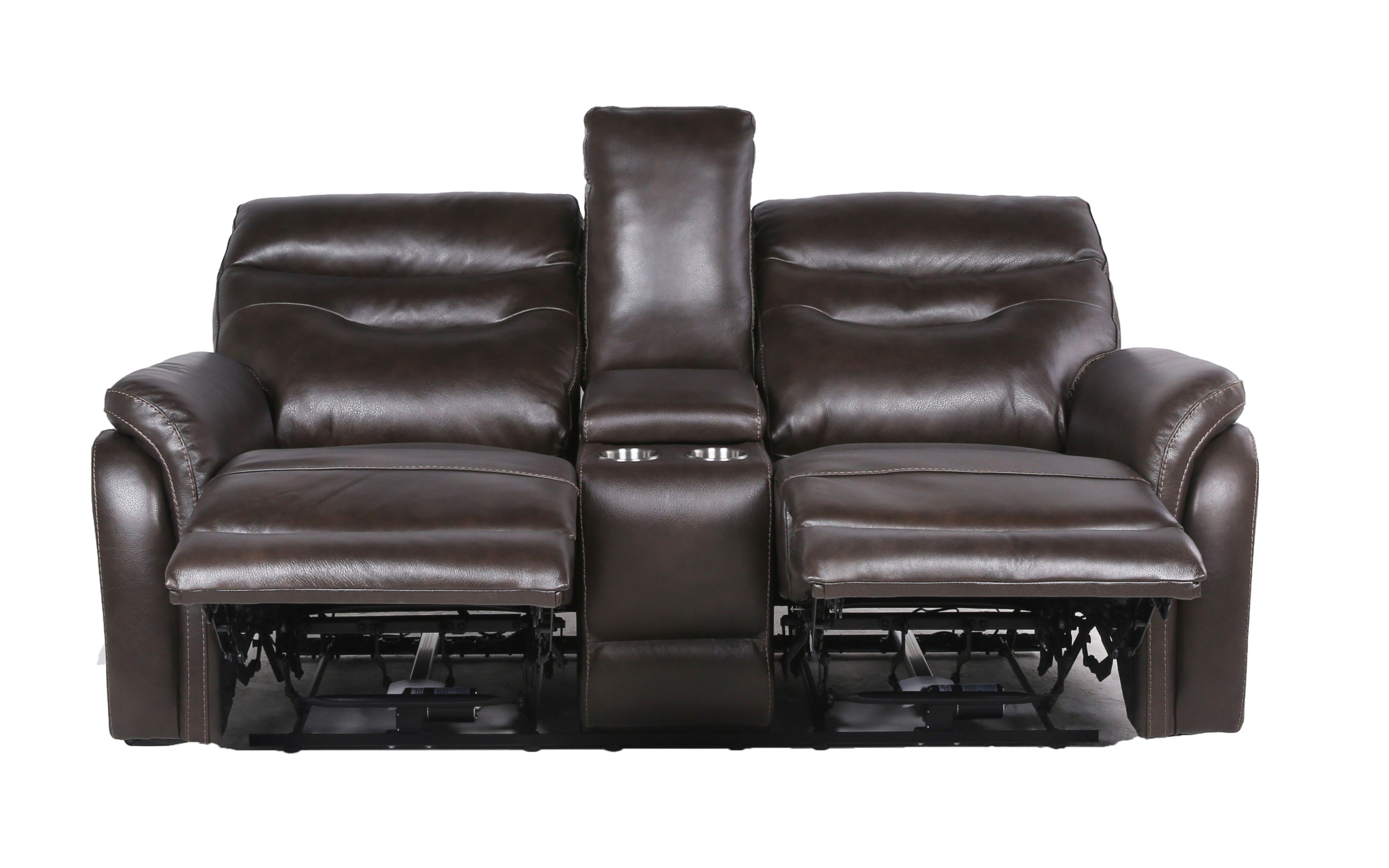 Contemporary Recliner Console Loveseat (Coffee) - Coffee or Wine Color Options - Power Reclining, USB Port