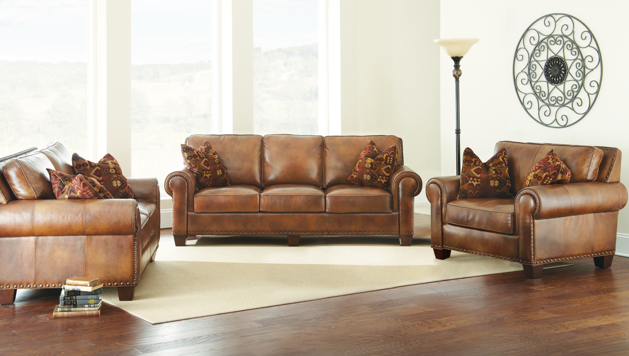 Rustic Leather Collection Loveseat - Premium Construction, Nail-Head Trim - Maximum Comfort and Style