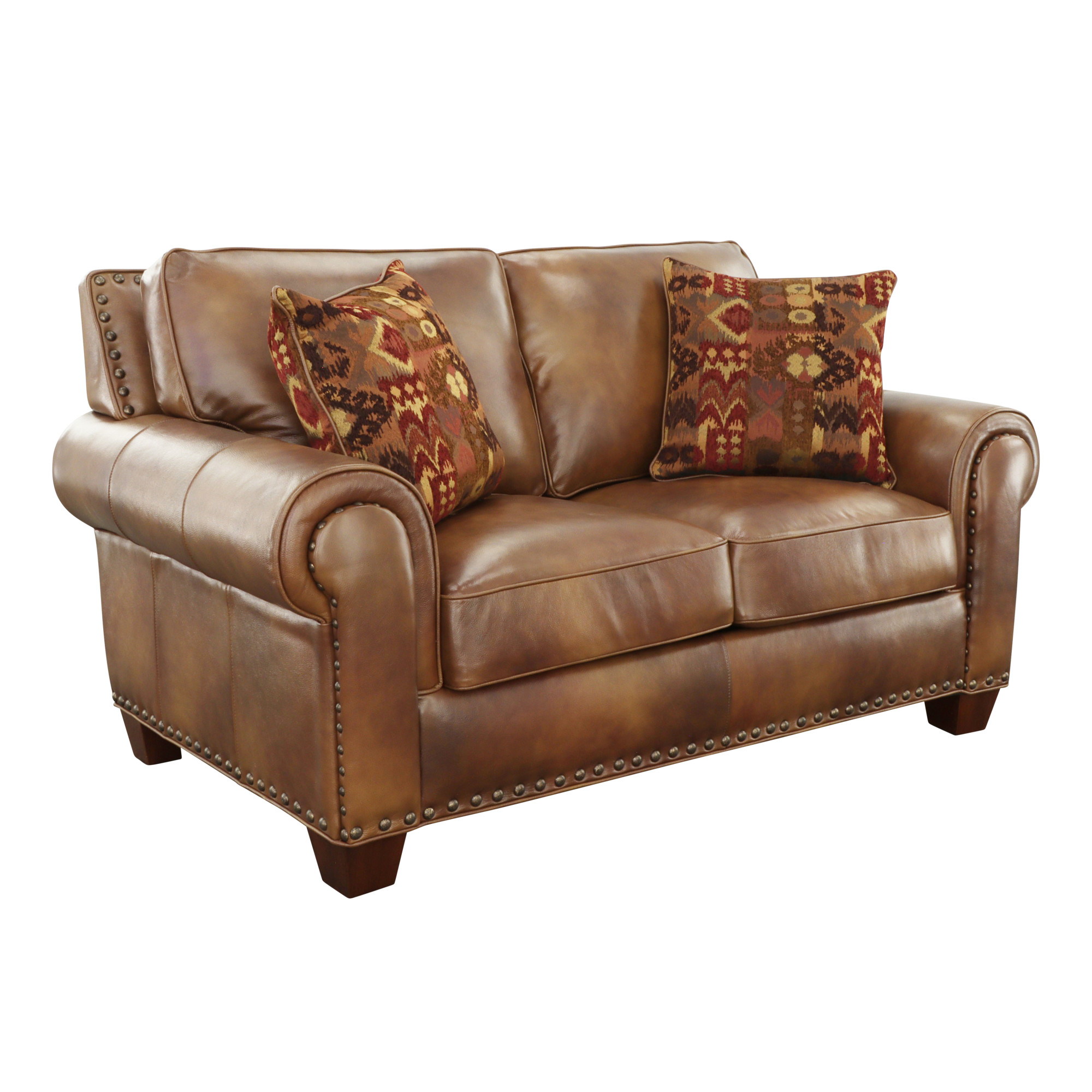 Rustic Leather Collection Loveseat - Premium Construction, Nail-Head Trim - Maximum Comfort and Style