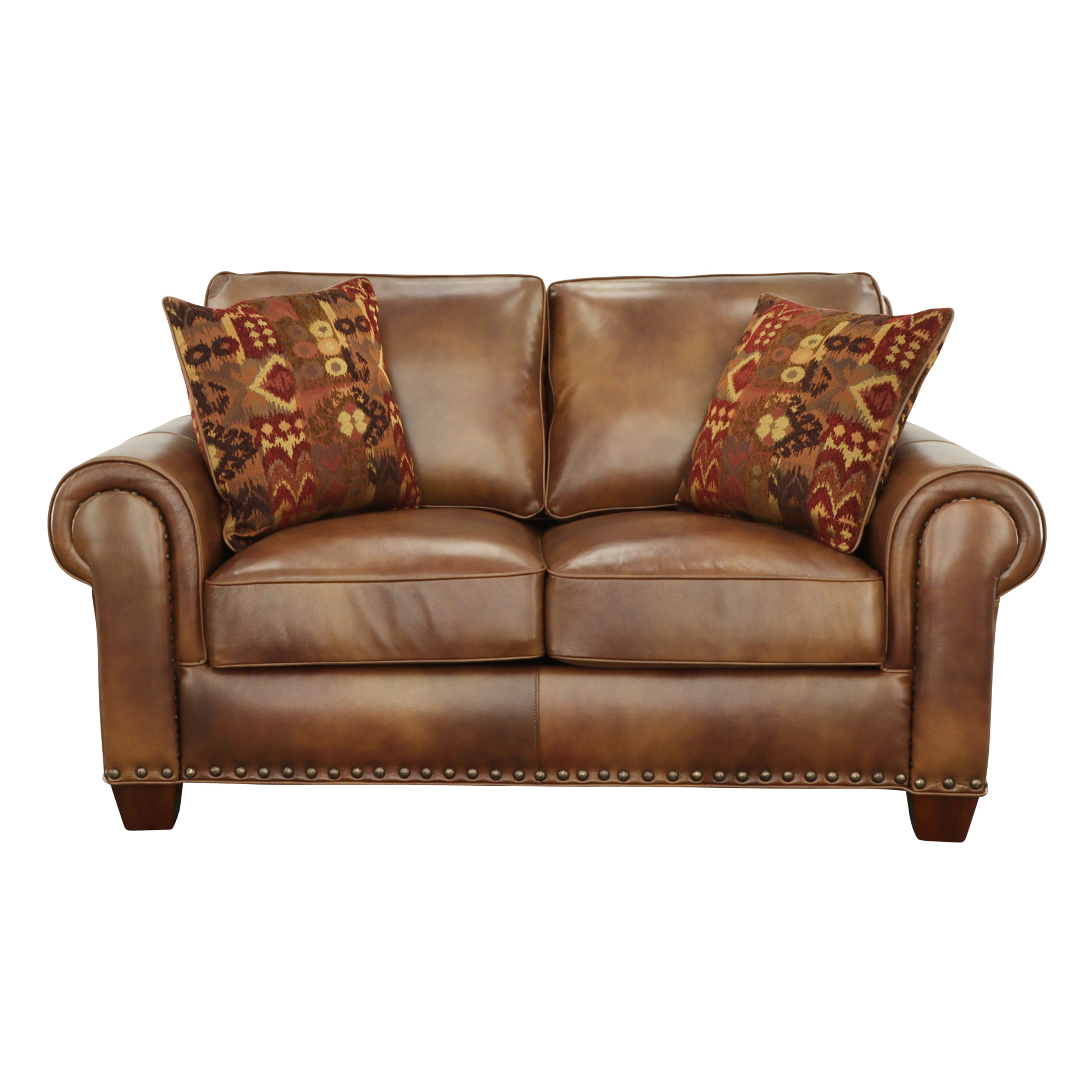 Rustic Leather Collection Loveseat - Premium Construction, Nail-Head Trim - Maximum Comfort and Style