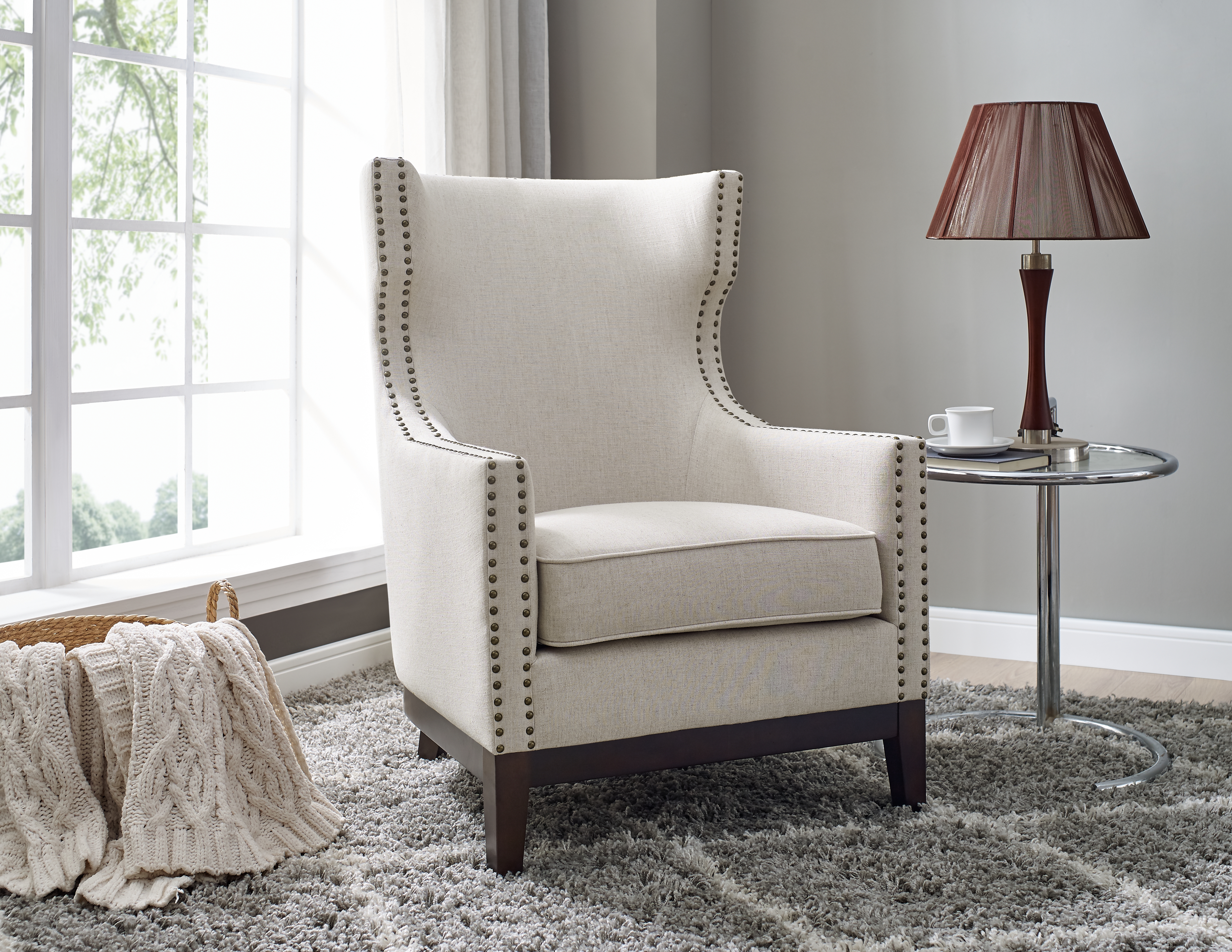 Roswell - Linen Wingback Chair - Pearl