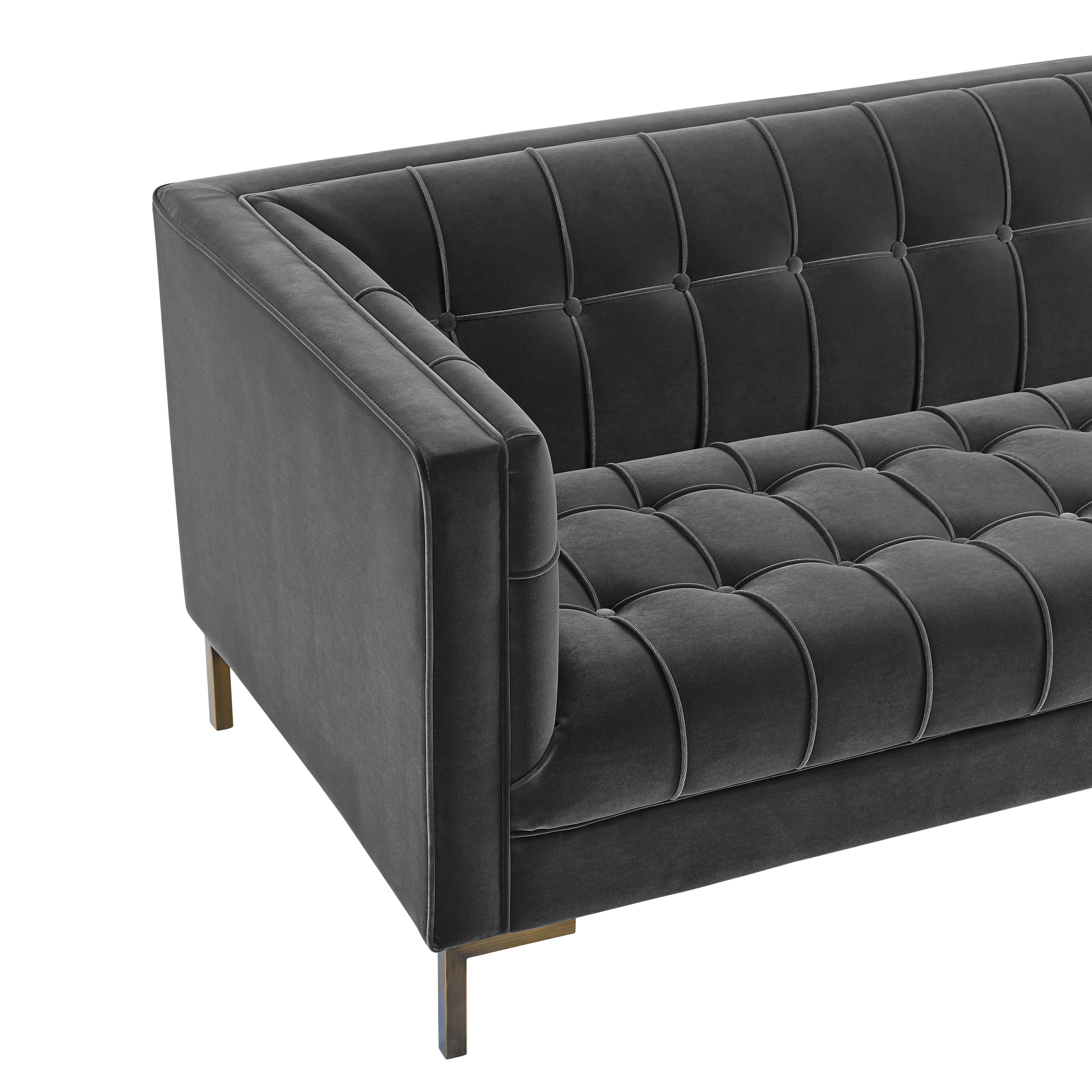 Isaac - Channel Stitch Velvet Sofa - Gray