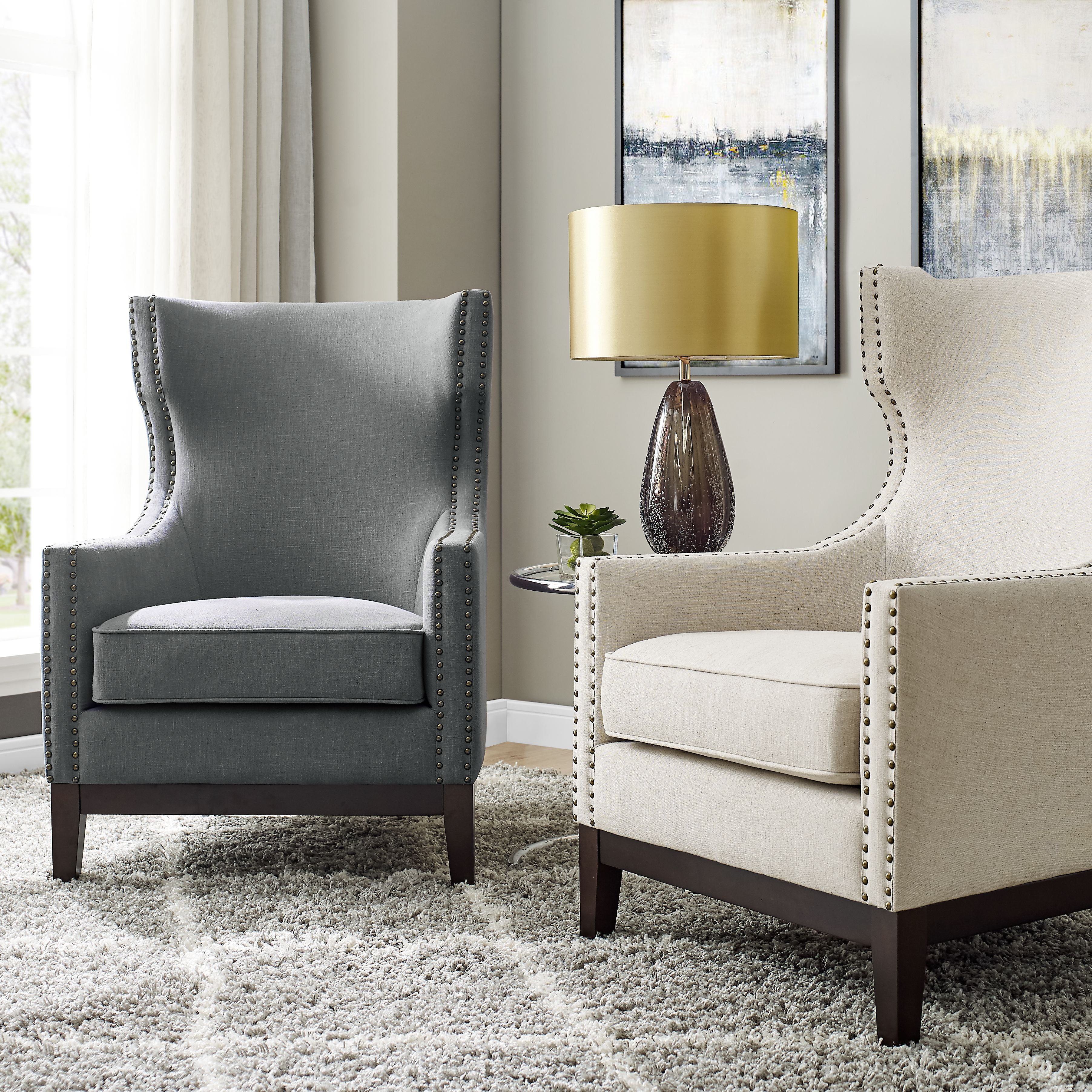 Roswell - Linen Wingback Chair - Dark Gray