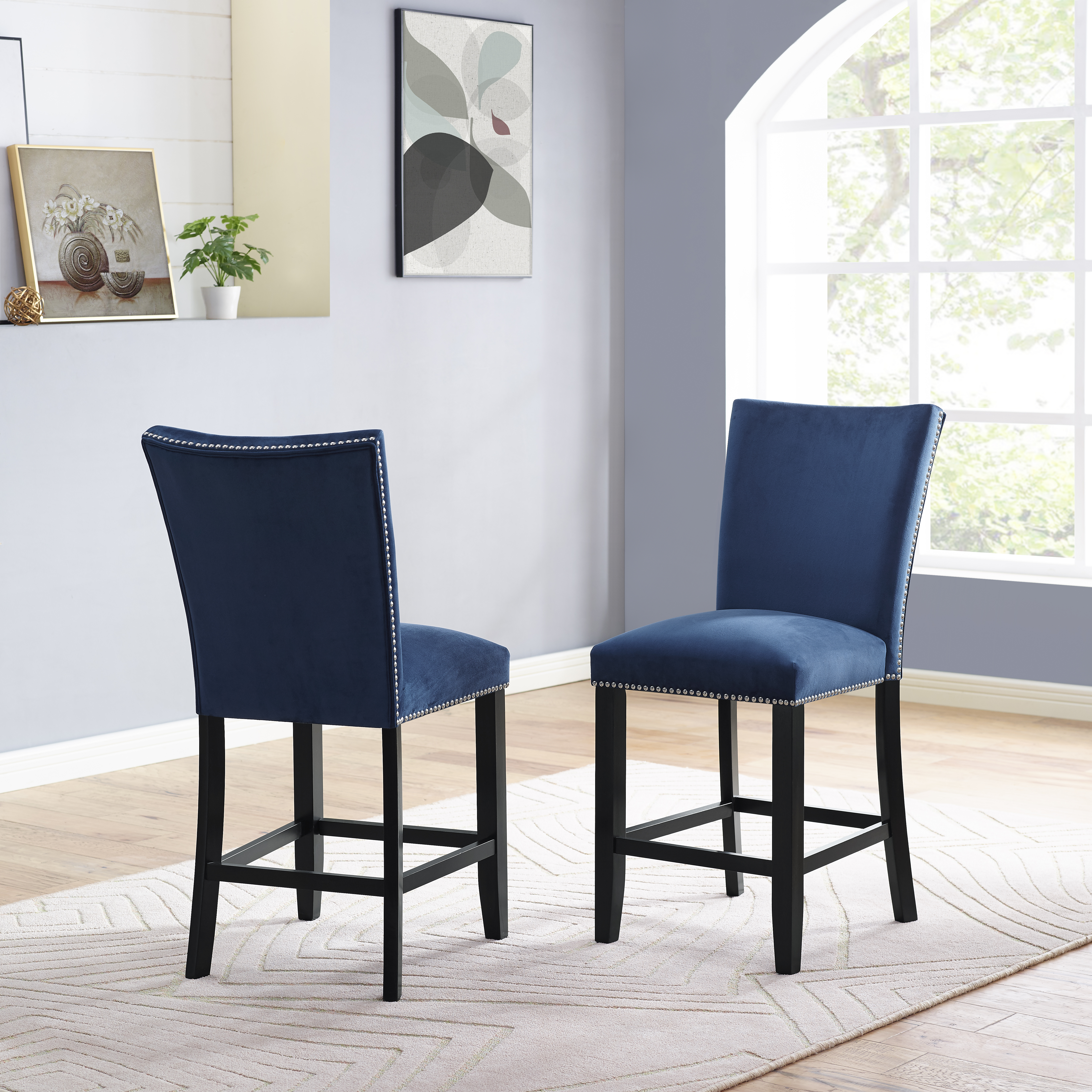 Camila - Velvet Counter Chair (Set of 2) - Blue